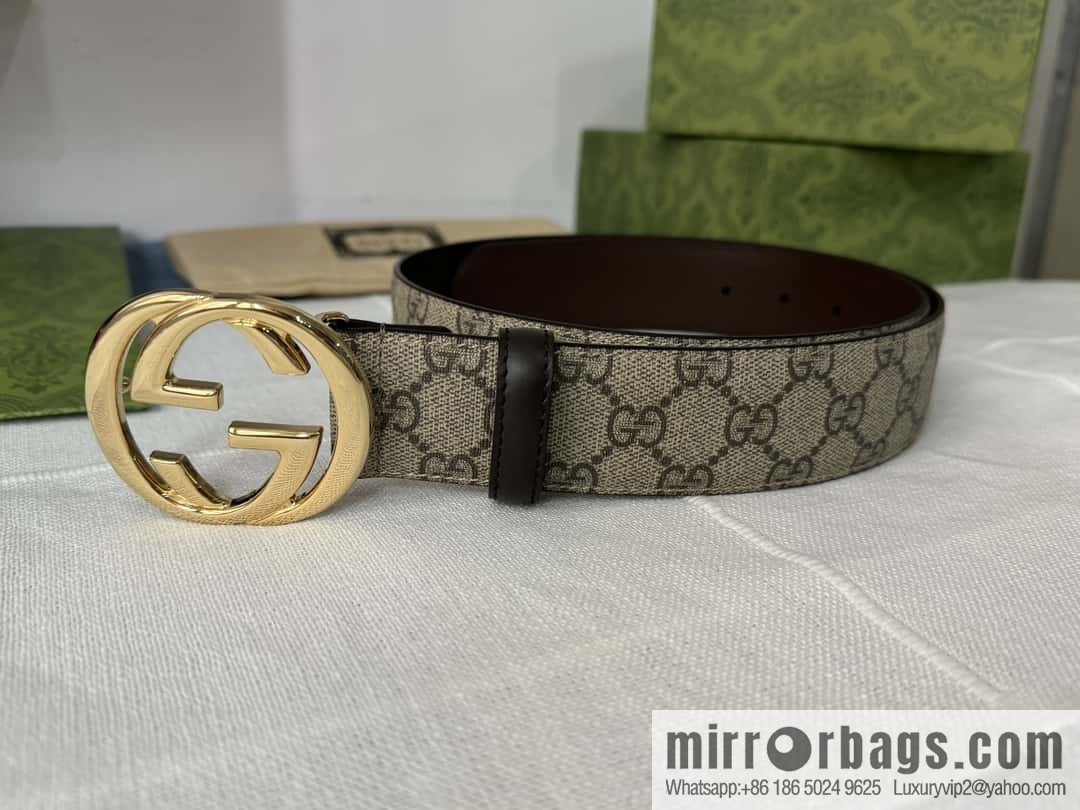 GUCCI men's PVC with leather double G boutique new metal buckle 38mm