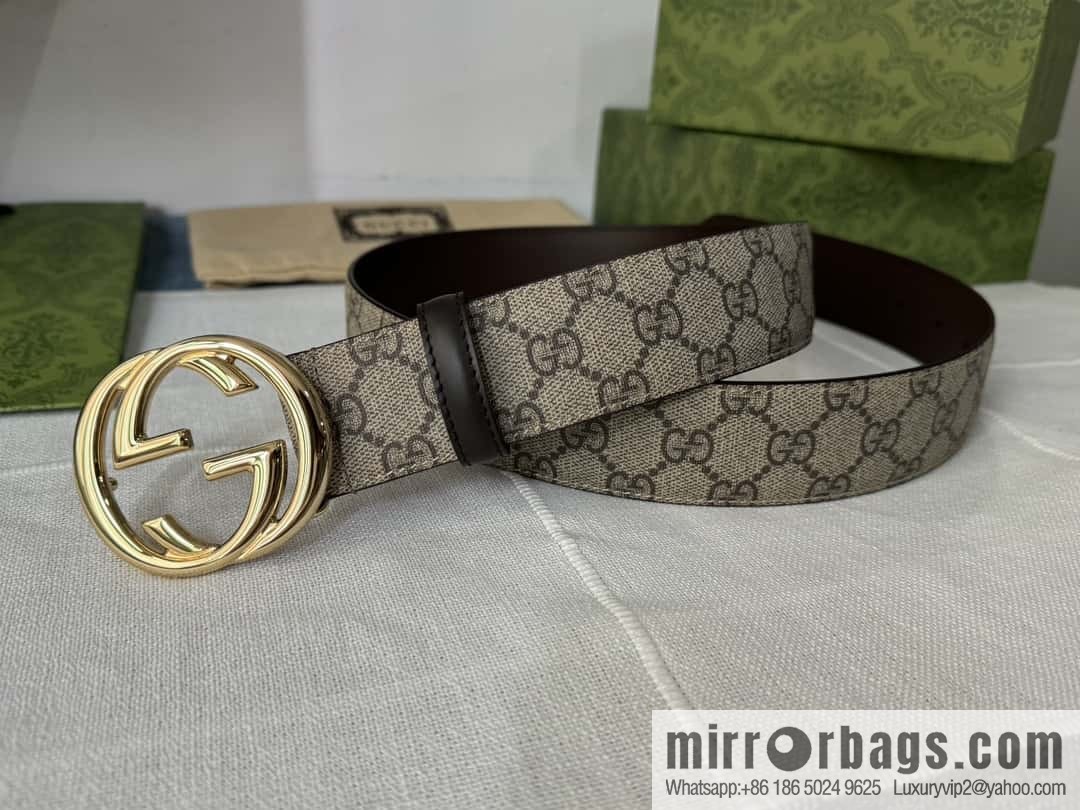 GUCCI men's PVC with leather double G boutique new metal buckle 38mm