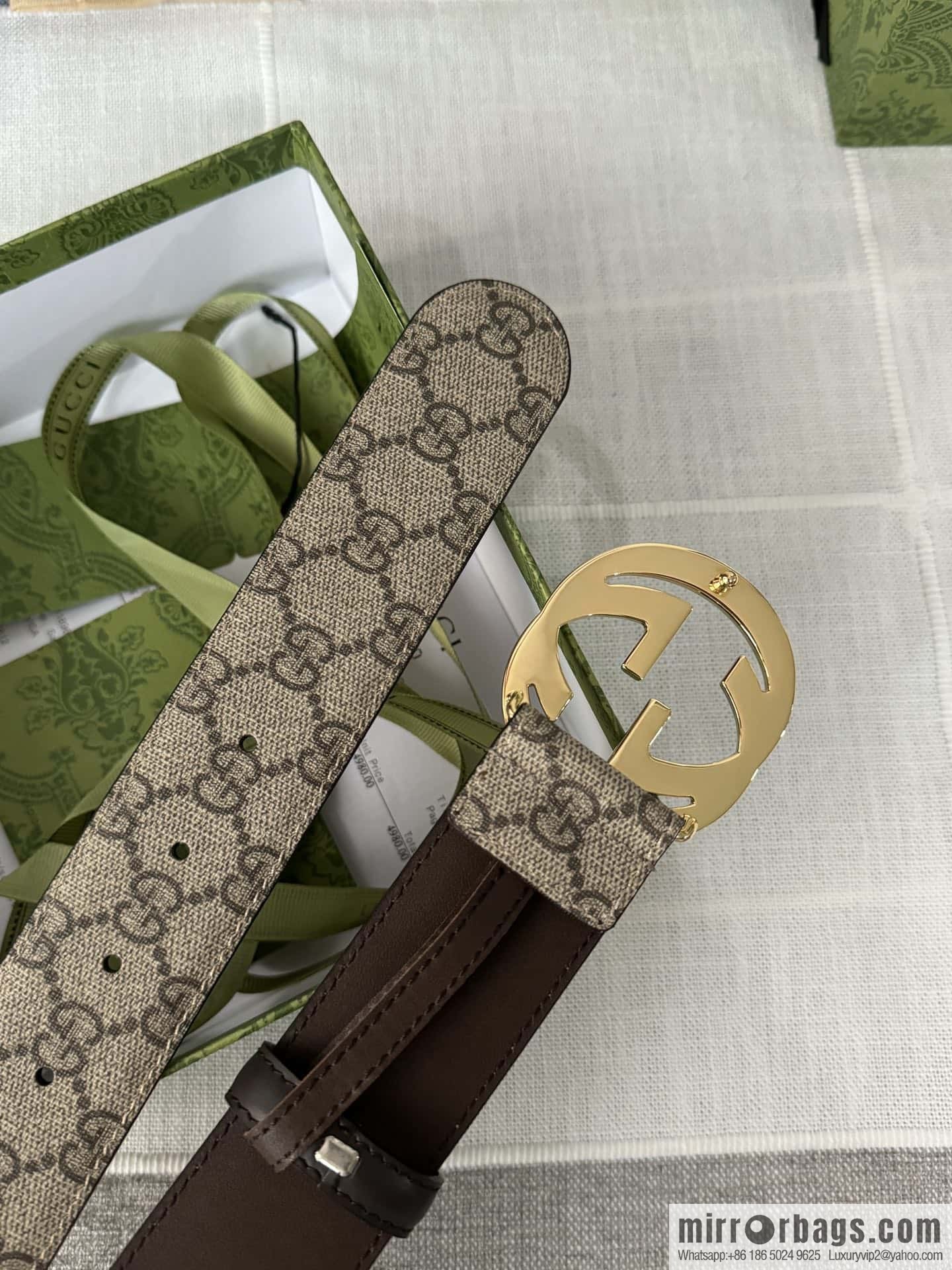 GUCCI men's PVC with leather double G boutique new metal buckle 38mm