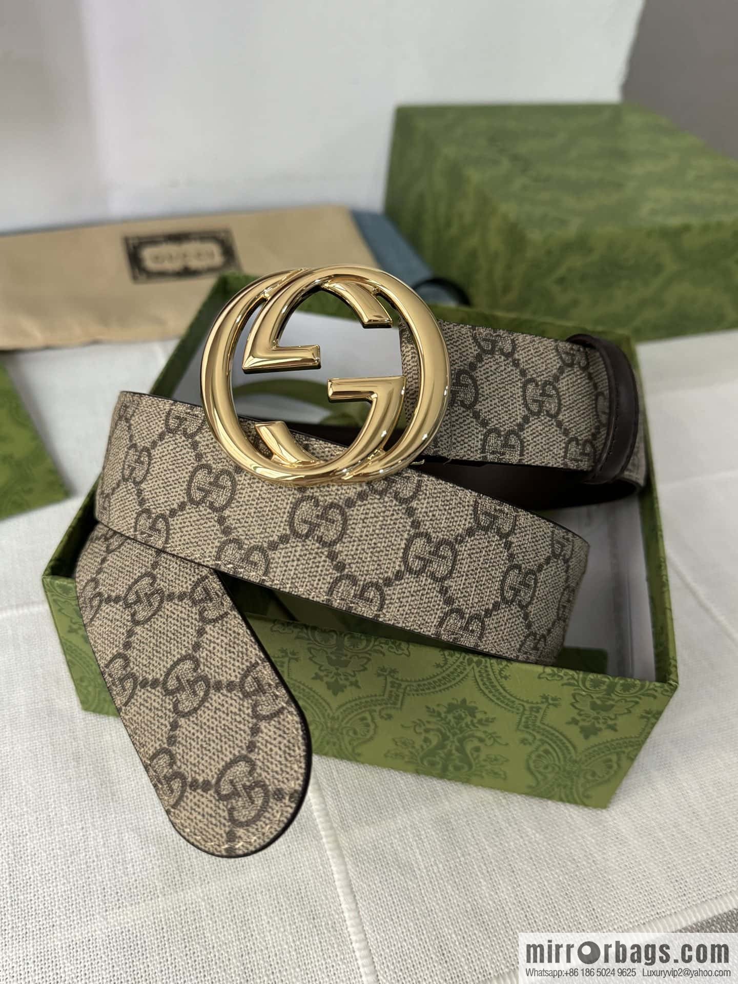 GUCCI men's PVC with leather double G boutique new metal buckle 38mm