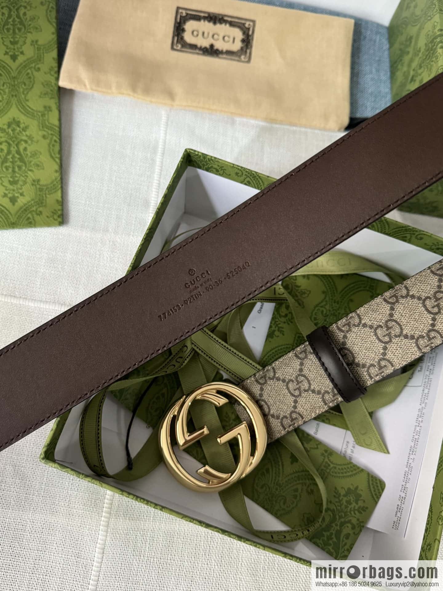 GUCCI men's PVC with leather double G boutique new metal buckle 38mm