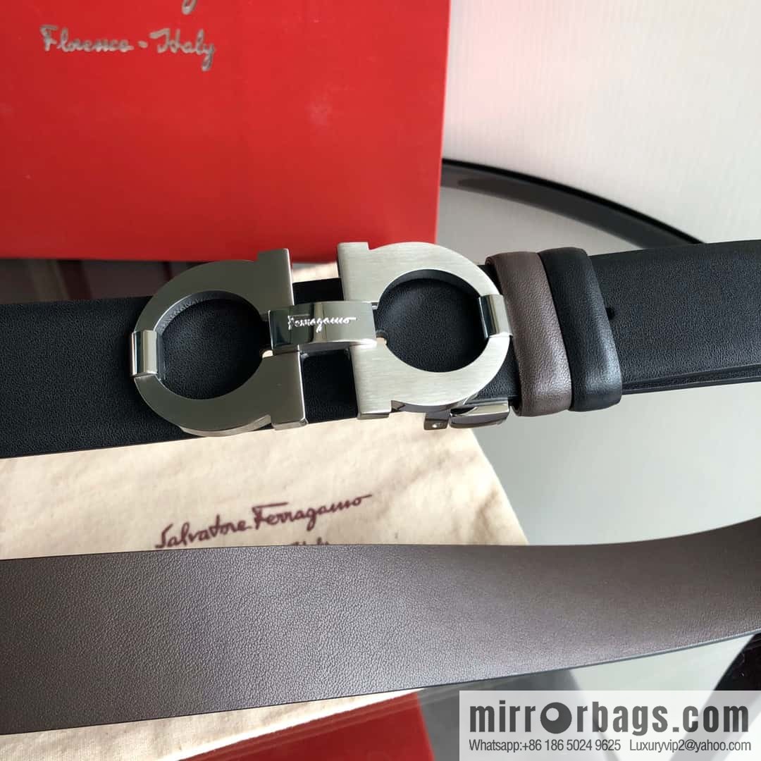 Ferragamo Ferragamo, Men's Cowhide Black/Brown Double Sided Available Belt 3.5cm