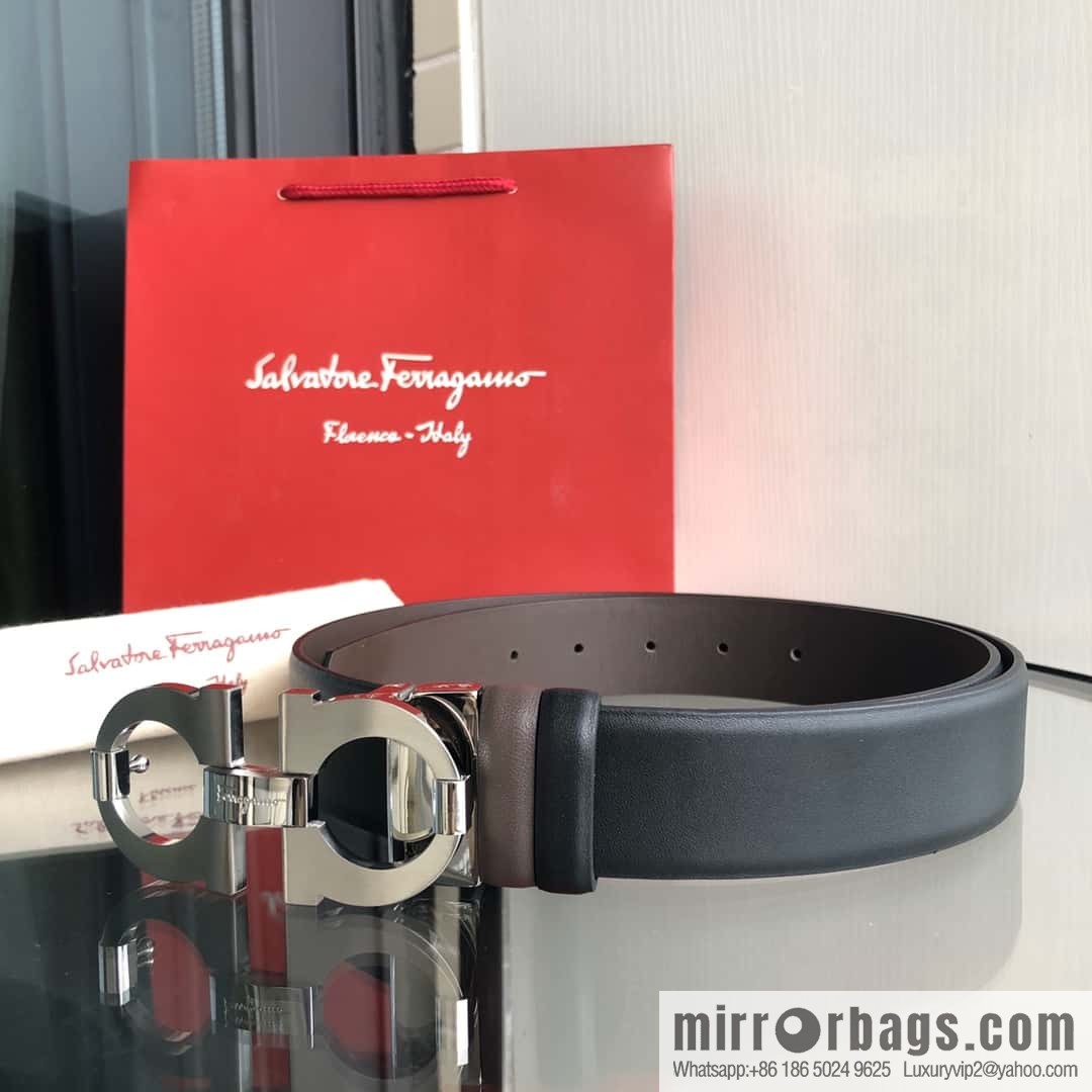 Ferragamo Ferragamo, Men's Cowhide Black/Brown Double Sided Available Belt 3.5cm