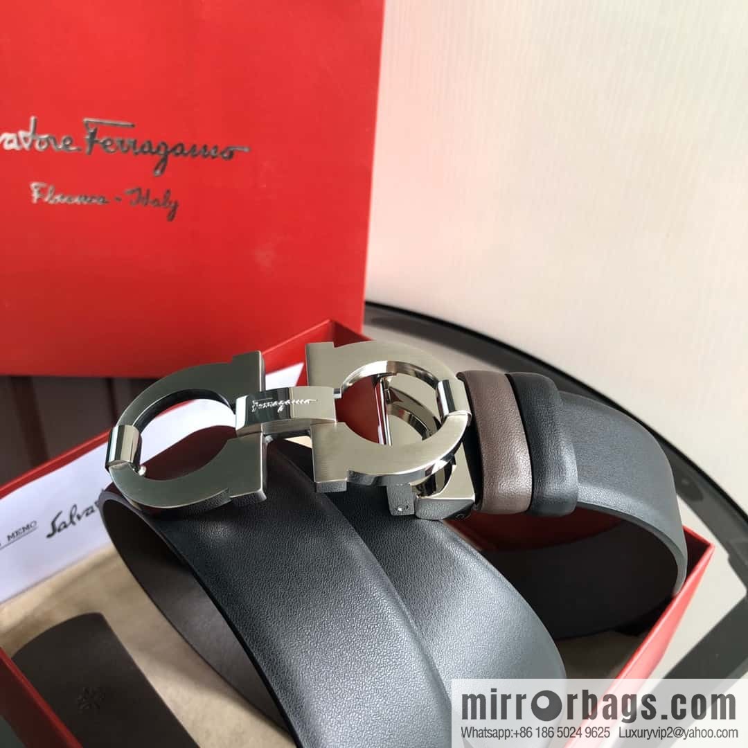 Ferragamo Ferragamo, Men's Cowhide Black/Brown Double Sided Available Belt 3.5cm