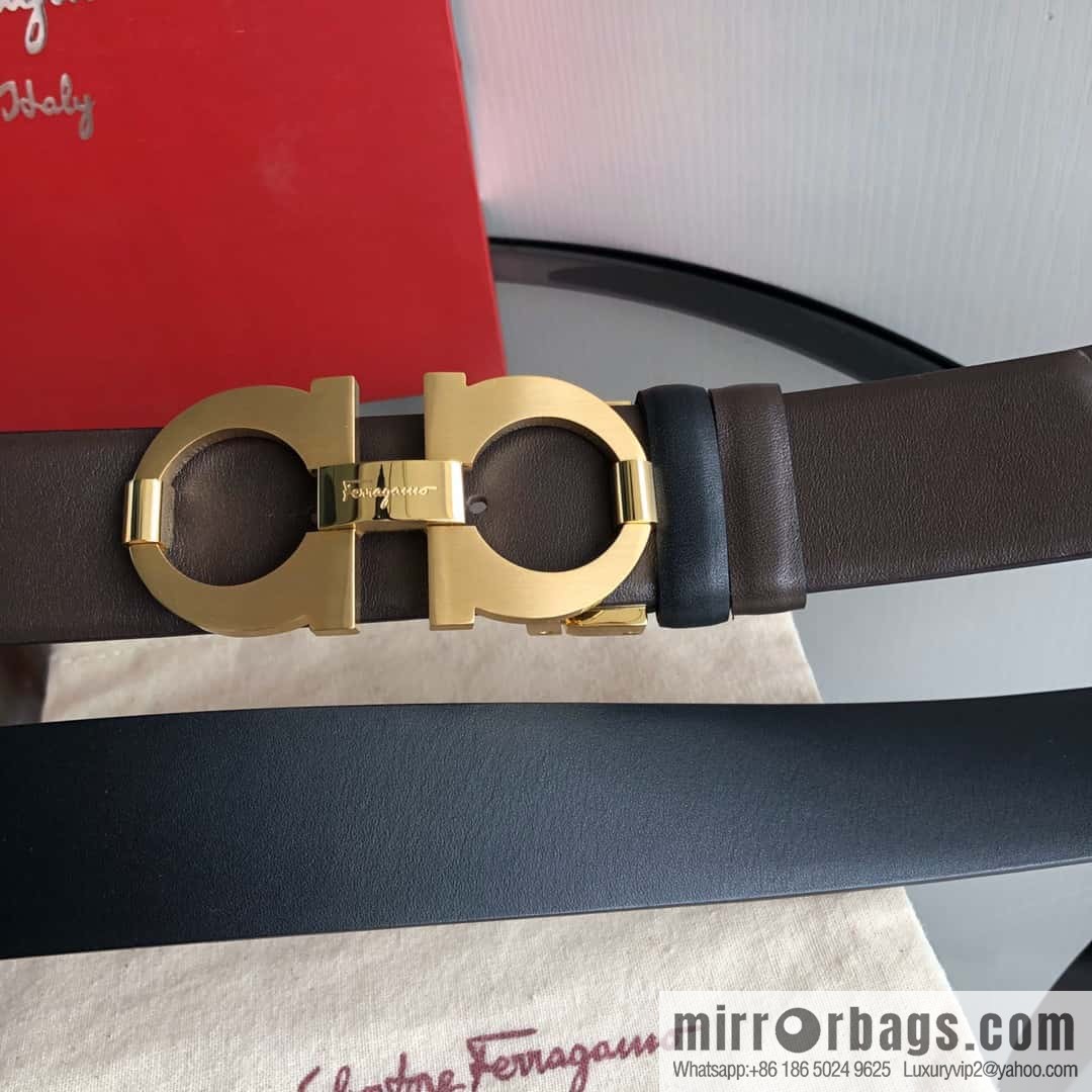 Ferragamo Ferragamo, Men's Cowhide Black/Brown Double Sided Available Belt 3.5cm
