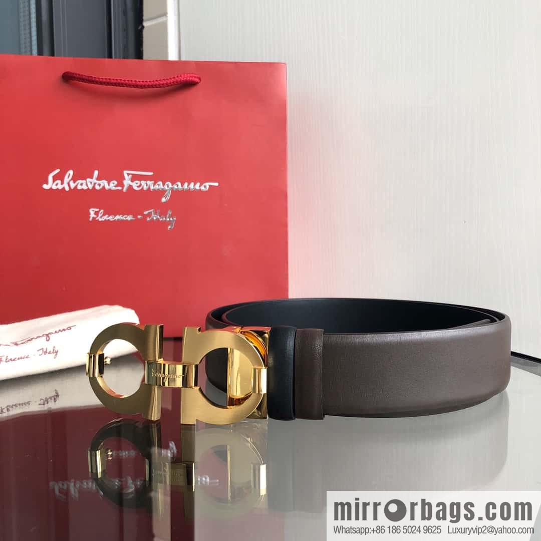 Ferragamo Ferragamo, Men's Cowhide Black/Brown Double Sided Available Belt 3.5cm