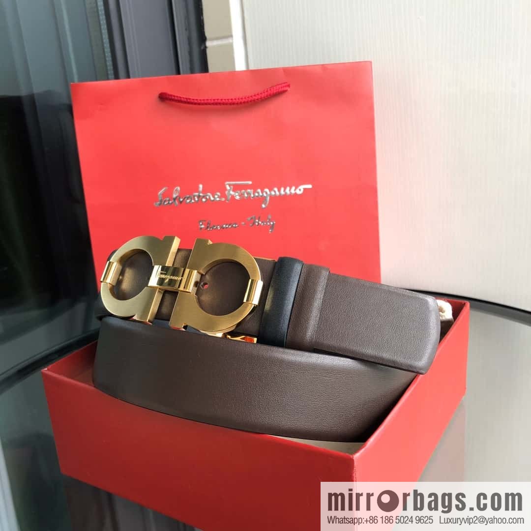 Ferragamo Ferragamo, Men's Cowhide Black/Brown Double Sided Available Belt 3.5cm