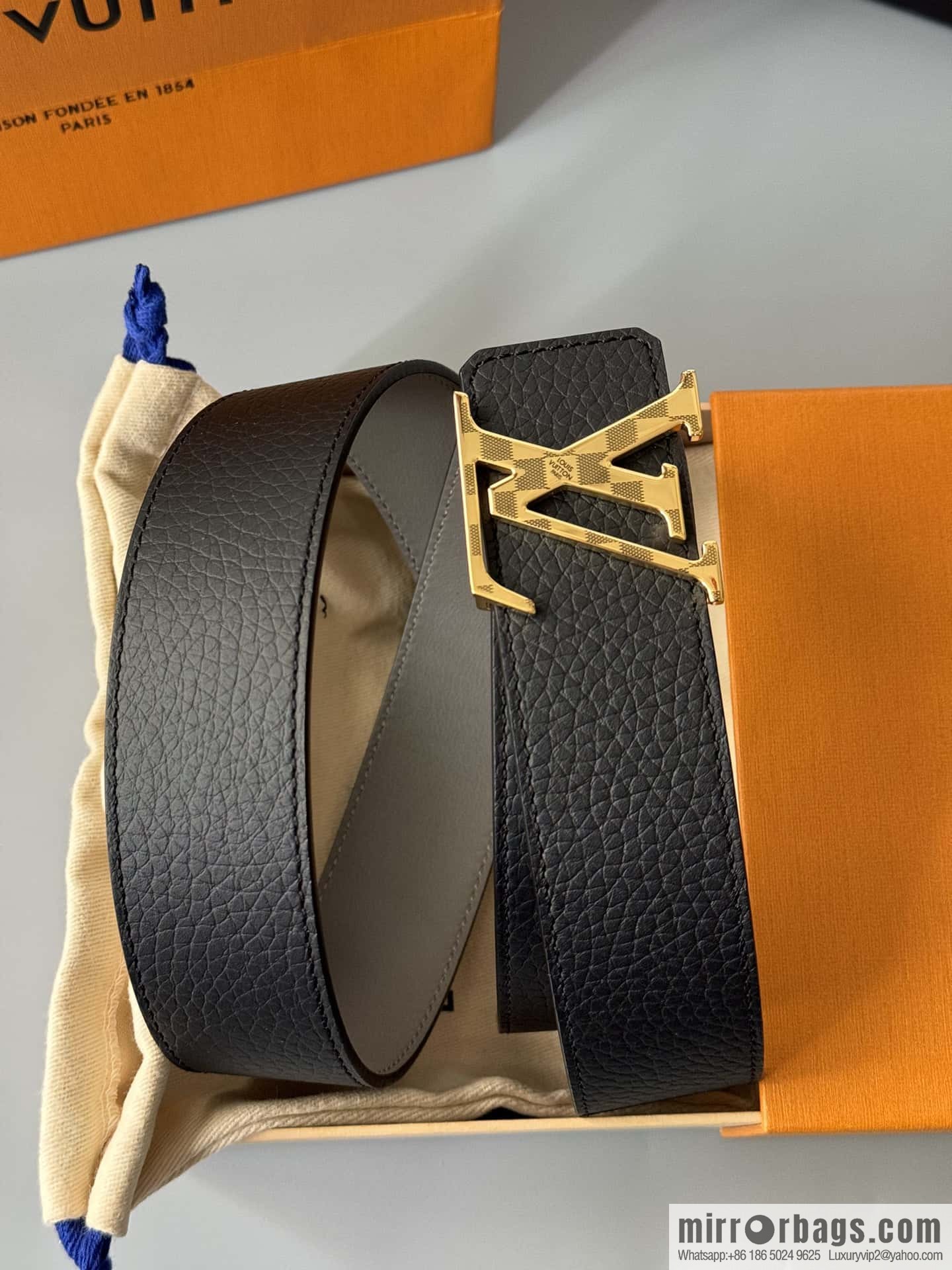 LV Men's Belt DamierLV Double Sided Belt 4.0mm m0458