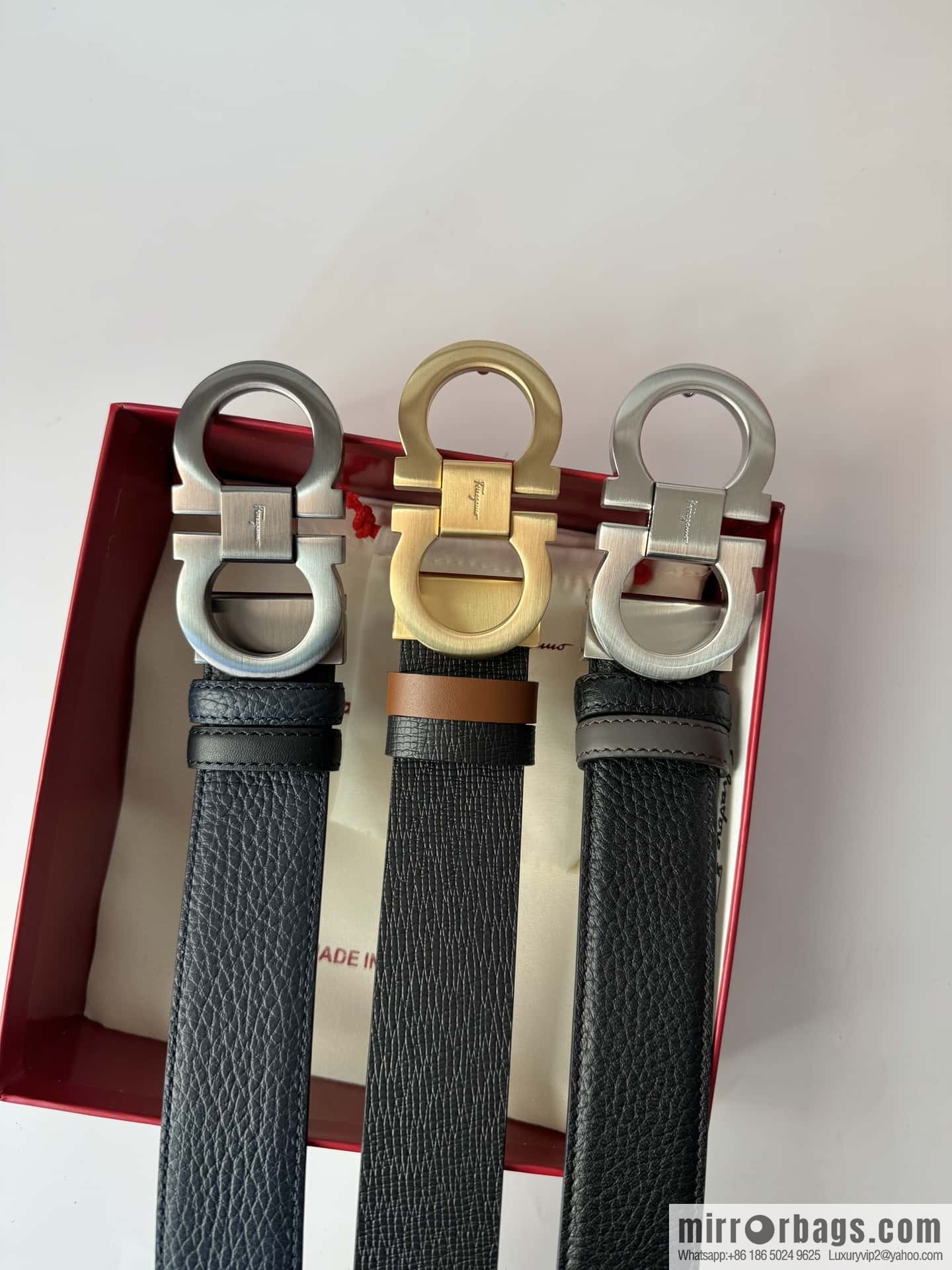 Ferragamo Ferragamo, exquisite 8-character metal brushed clip buckle cowhide belt 3.5CM