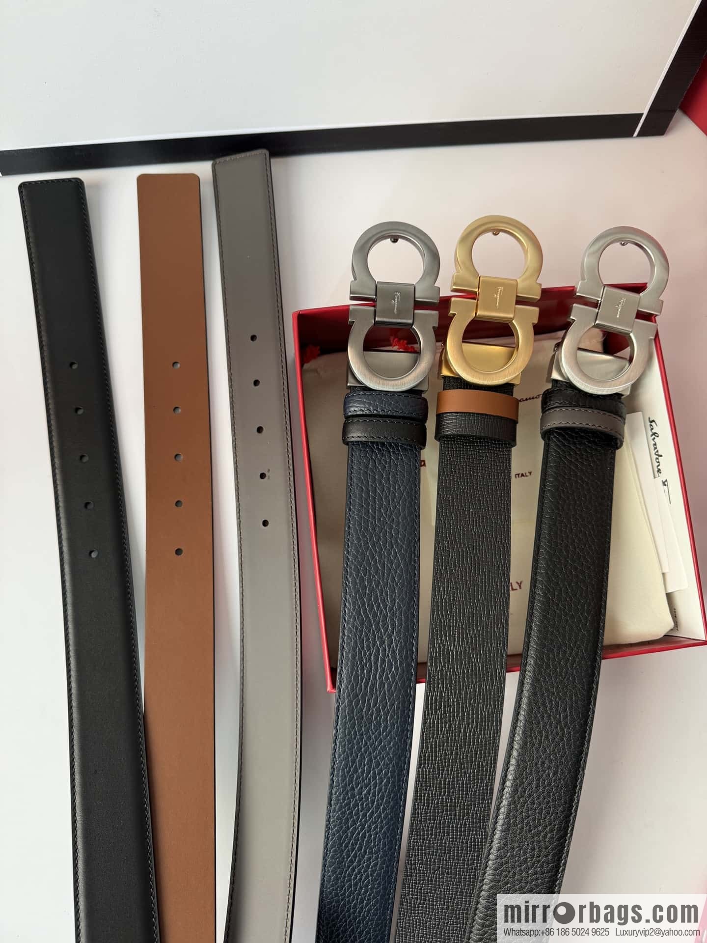 Ferragamo Ferragamo, exquisite 8-character metal brushed clip buckle cowhide belt 3.5CM