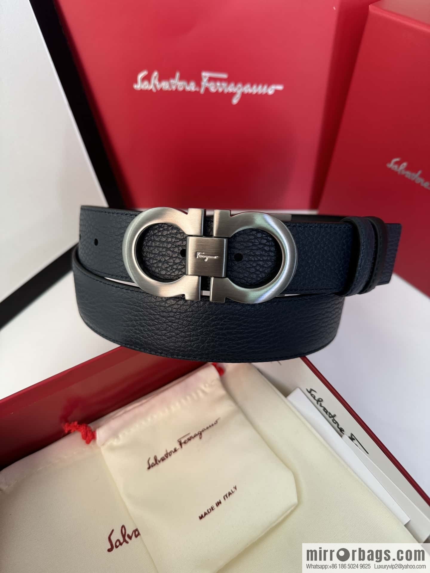 Ferragamo Ferragamo, exquisite 8-character metal brushed clip buckle cowhide belt 3.5CM