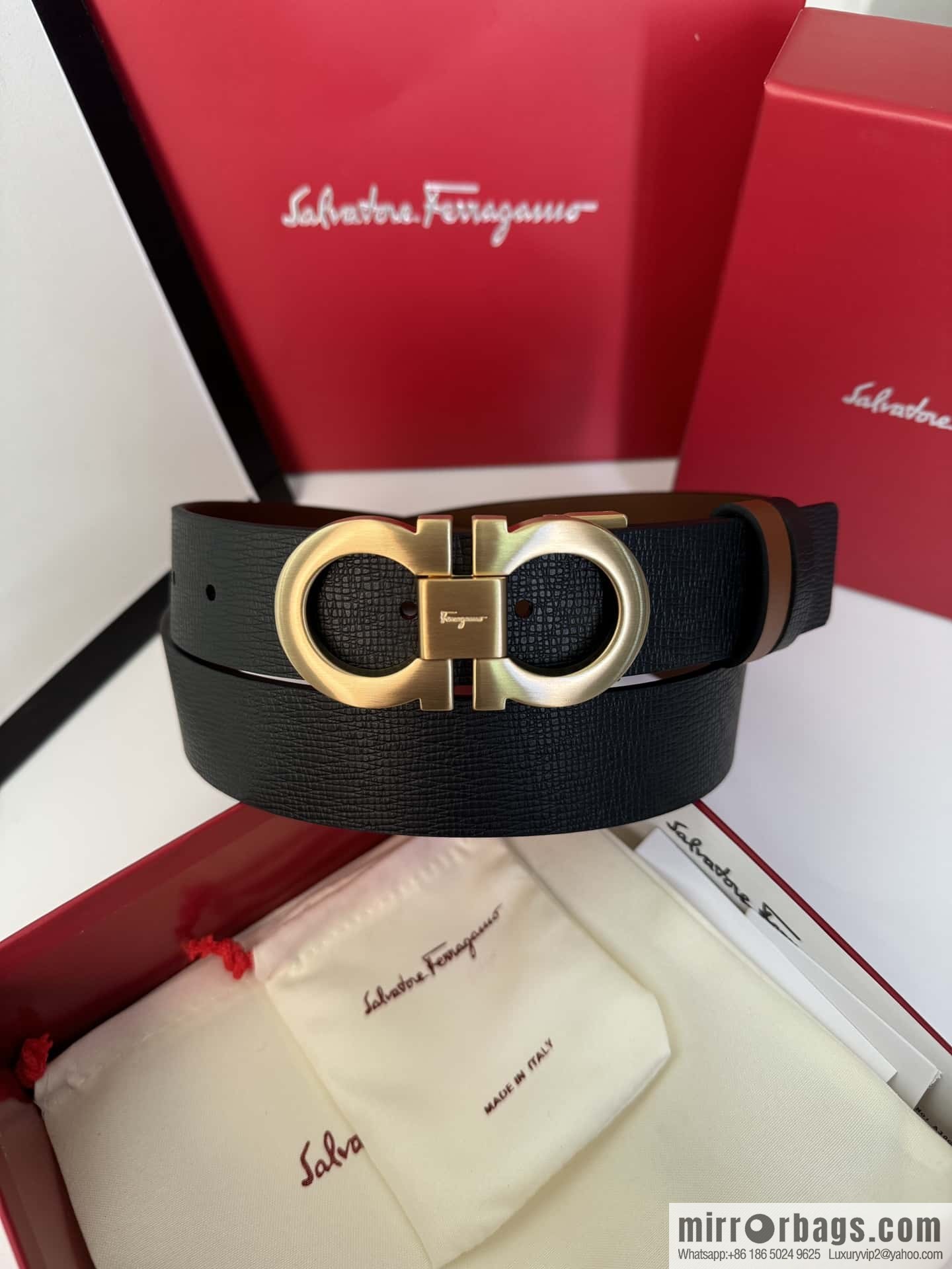 Ferragamo Ferragamo, exquisite 8-character metal brushed clip buckle cowhide belt 3.5CM
