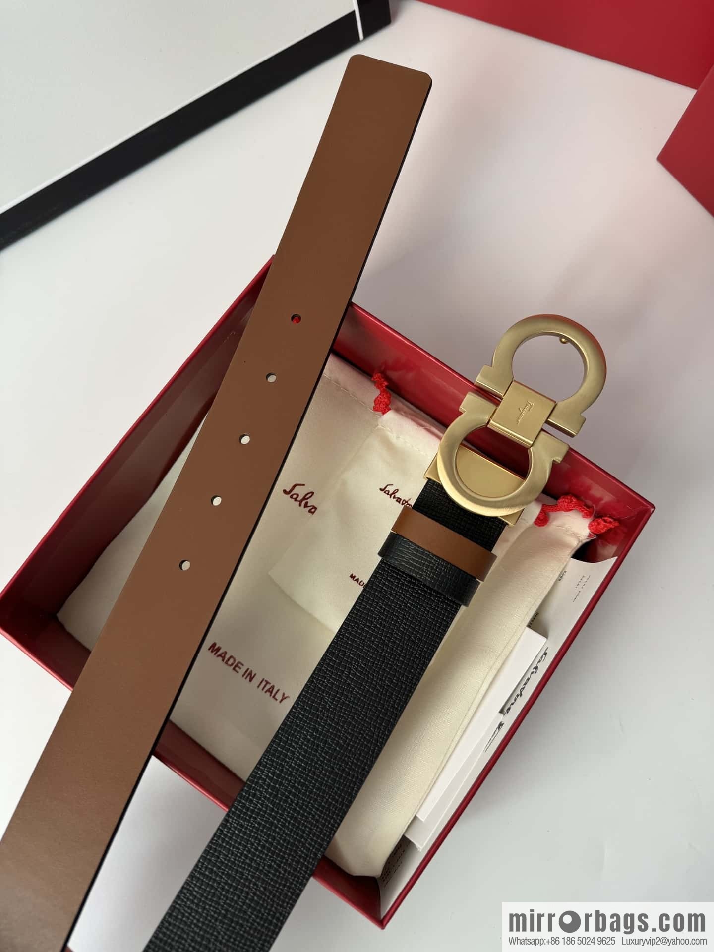 Ferragamo Ferragamo, exquisite 8-character metal brushed clip buckle cowhide belt 3.5CM