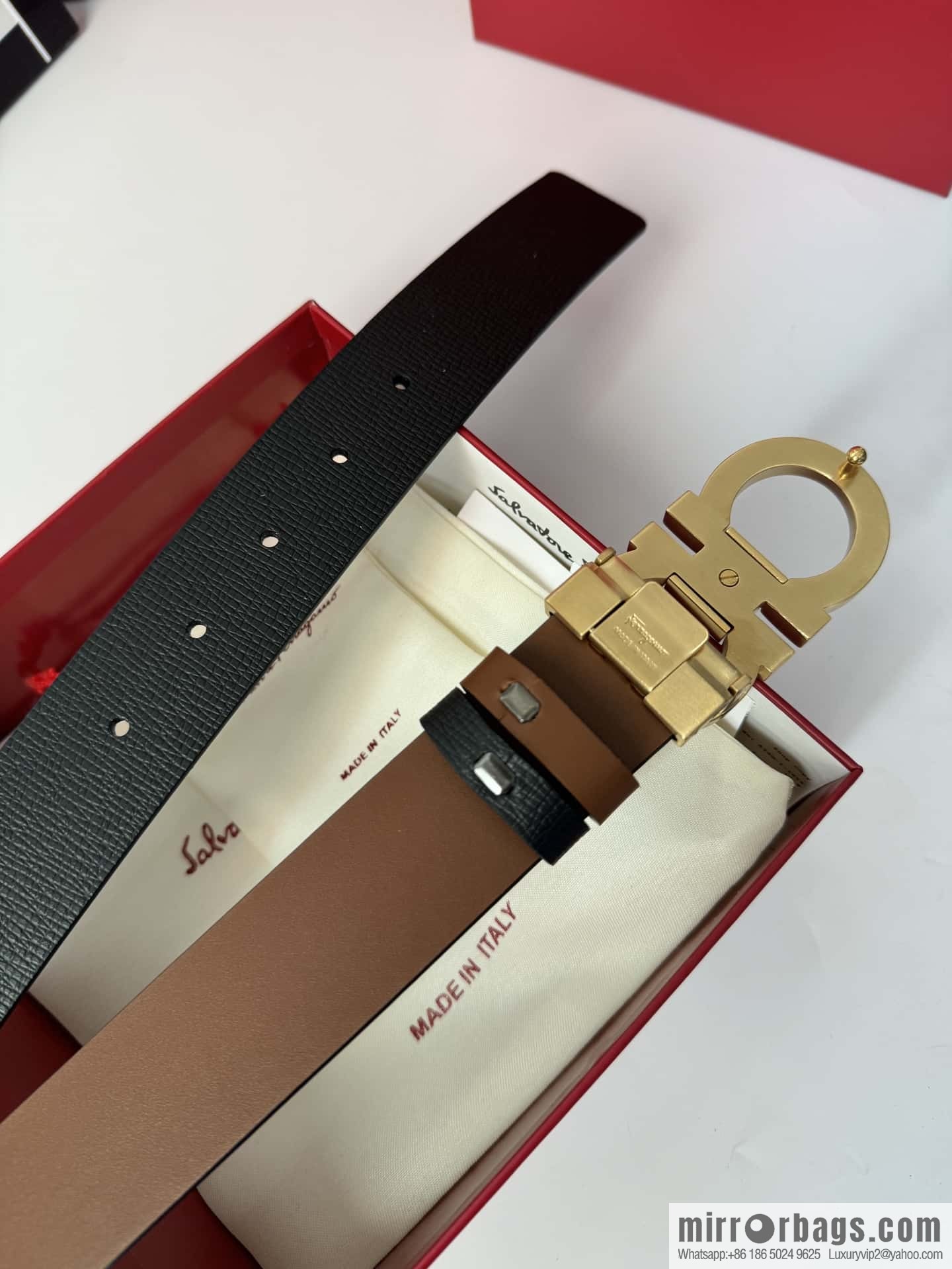 Ferragamo Ferragamo, exquisite 8-character metal brushed clip buckle cowhide belt 3.5CM