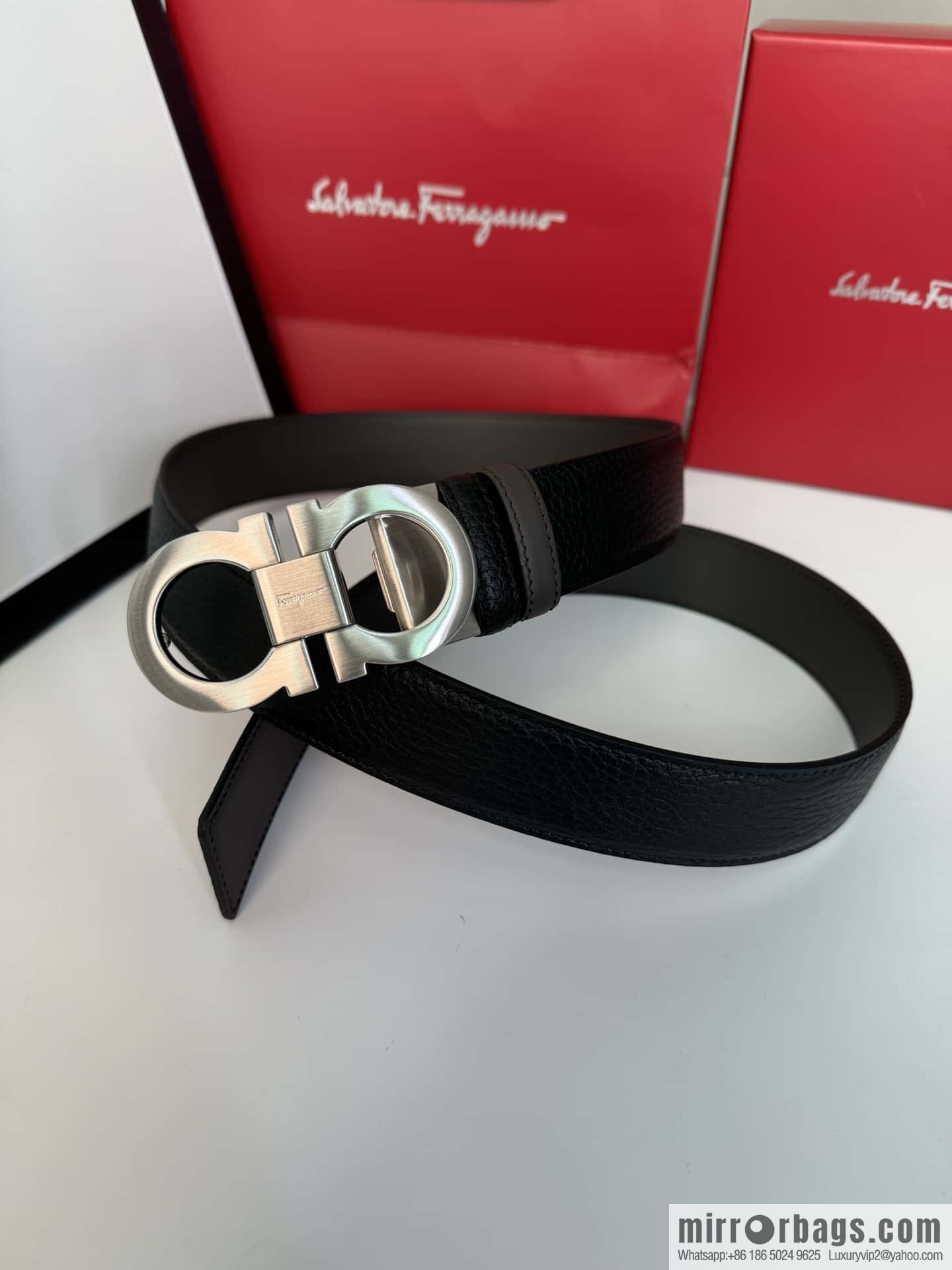 Ferragamo Ferragamo, exquisite 8-character metal brushed clip buckle cowhide belt 3.5CM