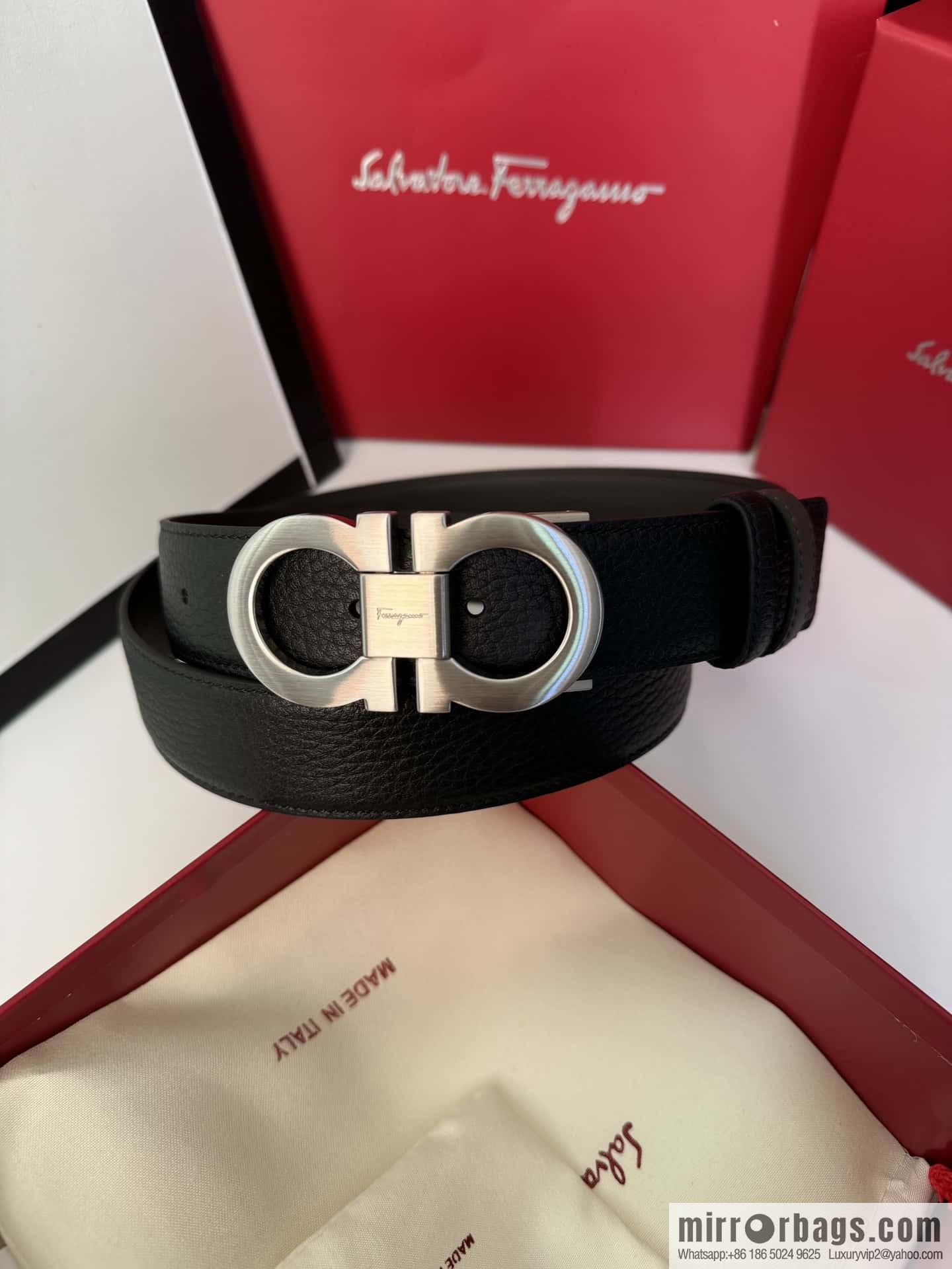 Ferragamo Ferragamo, exquisite 8-character metal brushed clip buckle cowhide belt 3.5CM