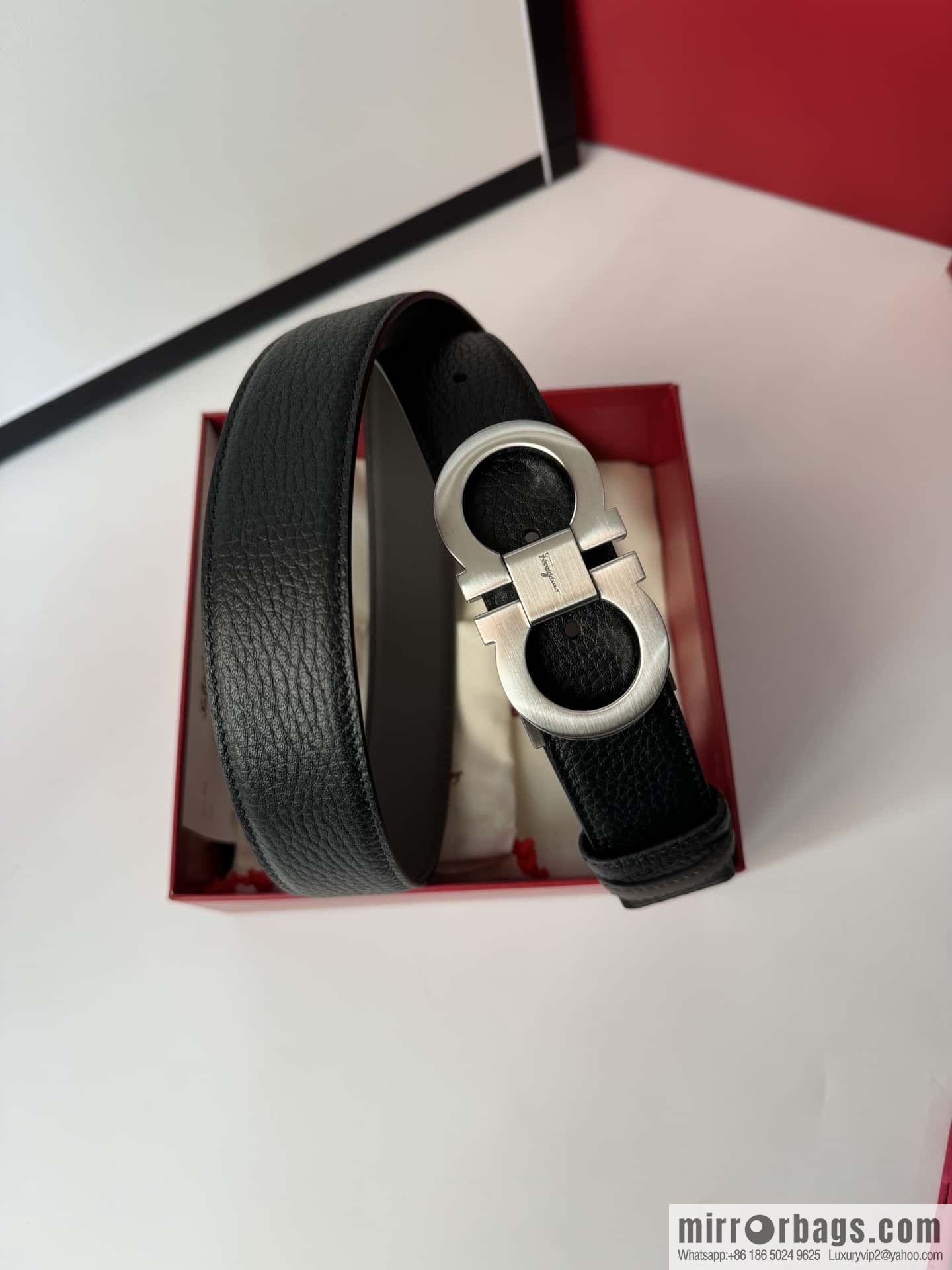 Ferragamo Ferragamo, exquisite 8-character metal brushed clip buckle cowhide belt 3.5CM