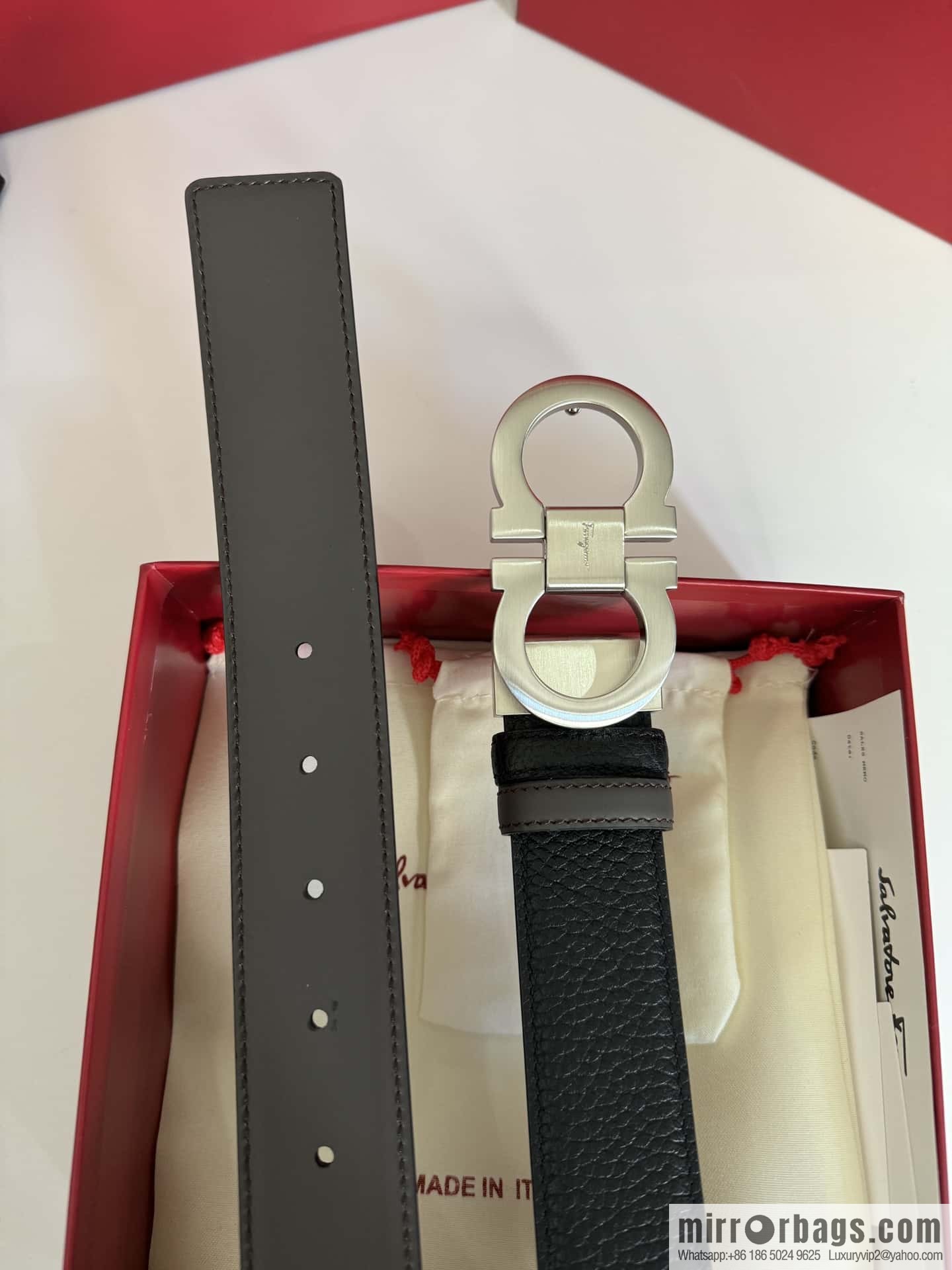 Ferragamo Ferragamo, exquisite 8-character metal brushed clip buckle cowhide belt 3.5CM