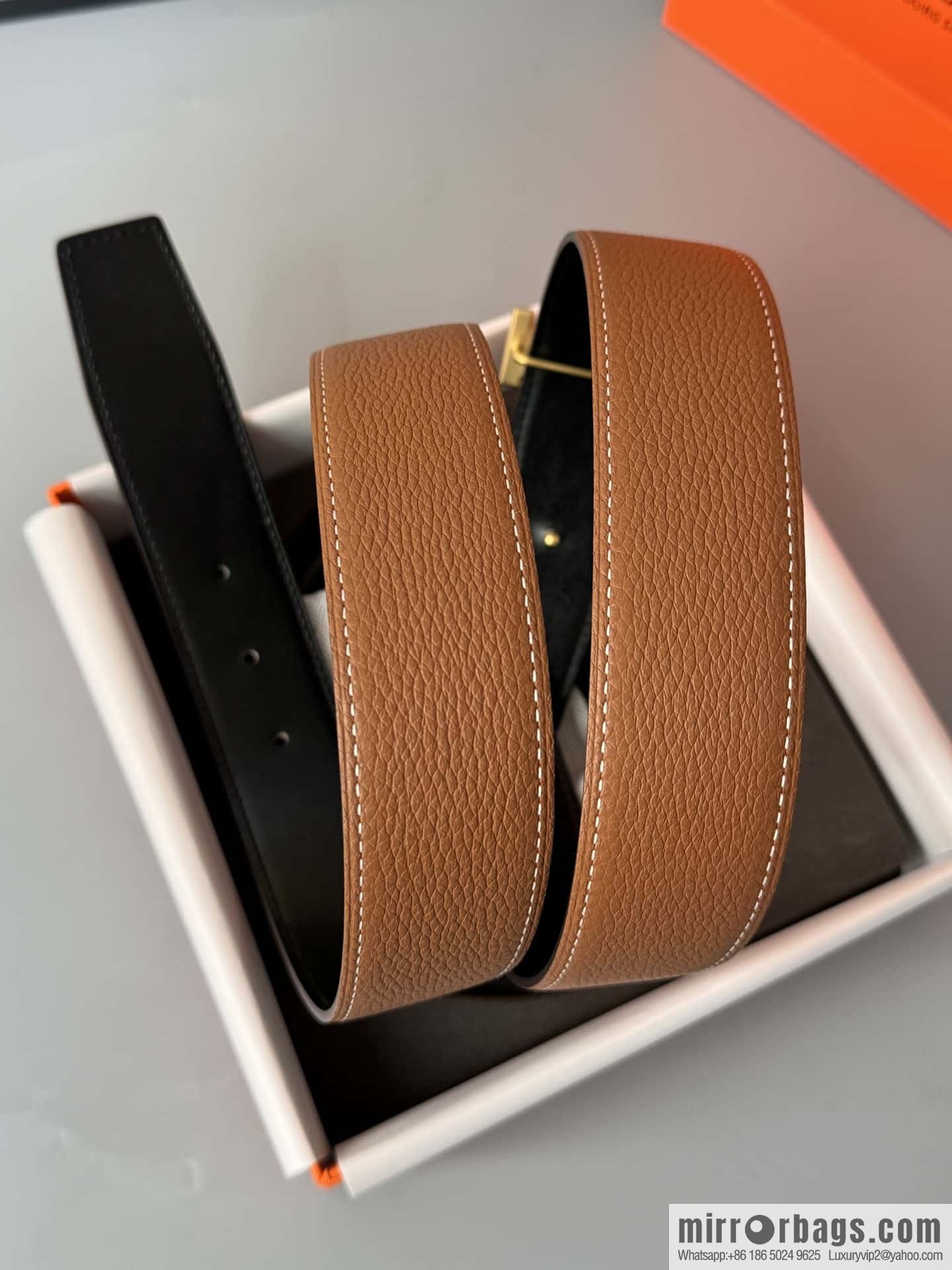 Hermes Togo Leather Double Sided Leather Belt 38mm
