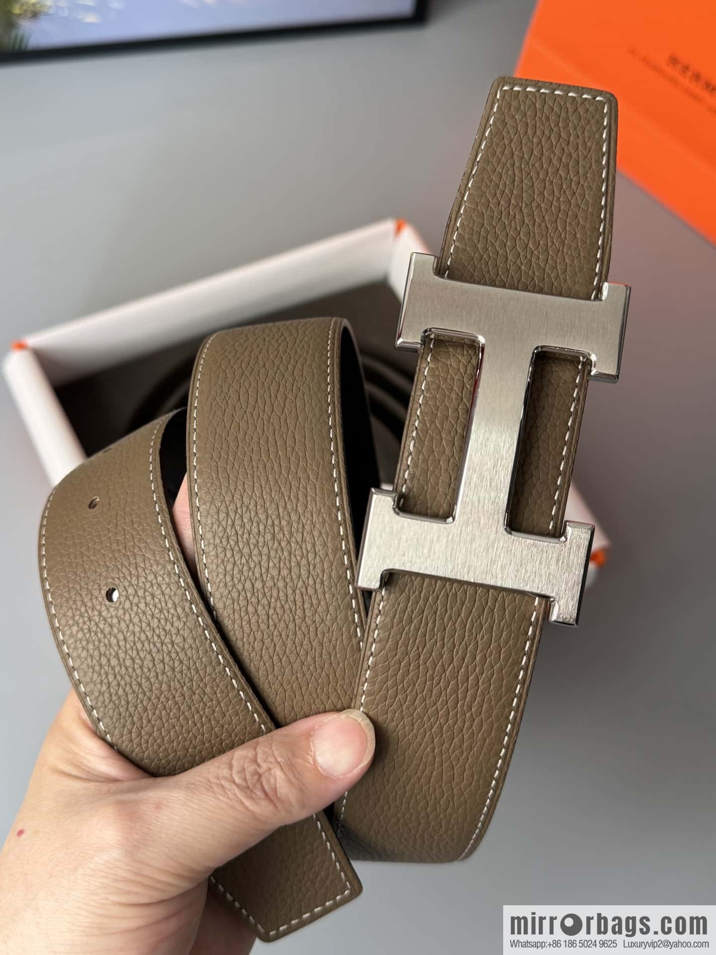 Hermes Togo Leather Double Sided Leather Belt 38mm