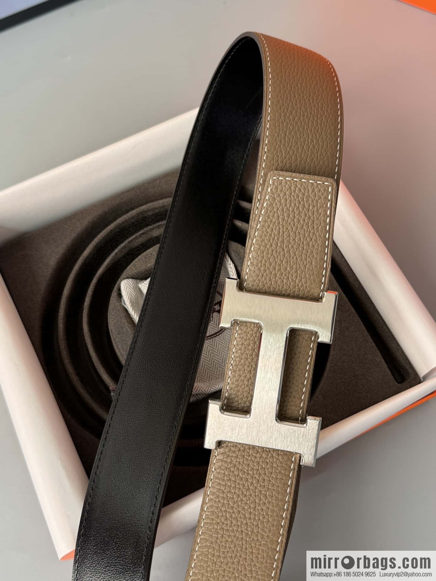 Hermes Togo Leather Double Sided Leather Belt 38mm