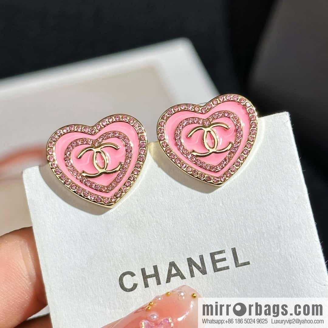❗️New ❗️☀️ new ☑️ Chanel C1 double c peach heart love stud earrings ☀️