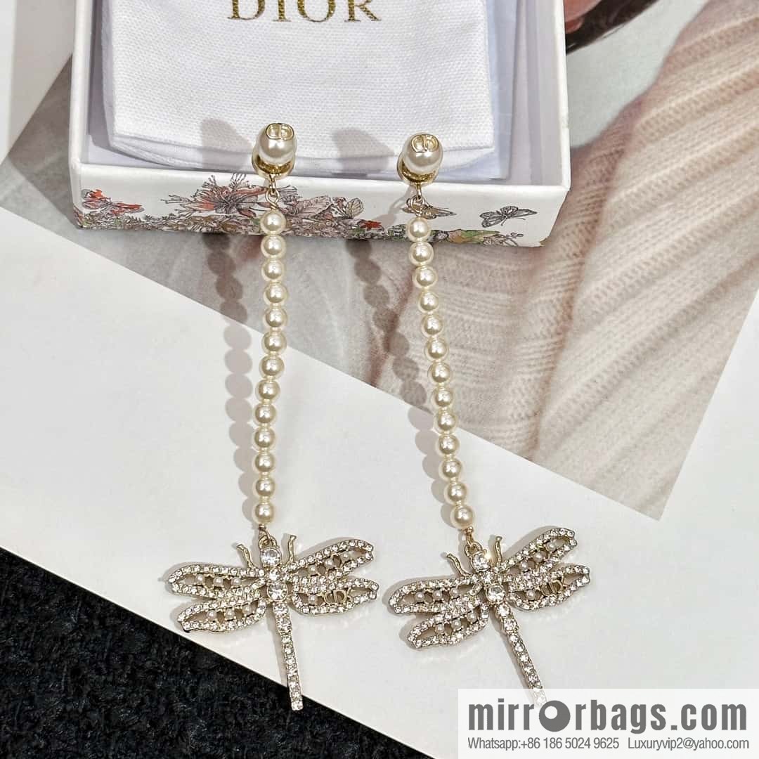 New ☑️ DIOR pearl dragonfly stud earrings