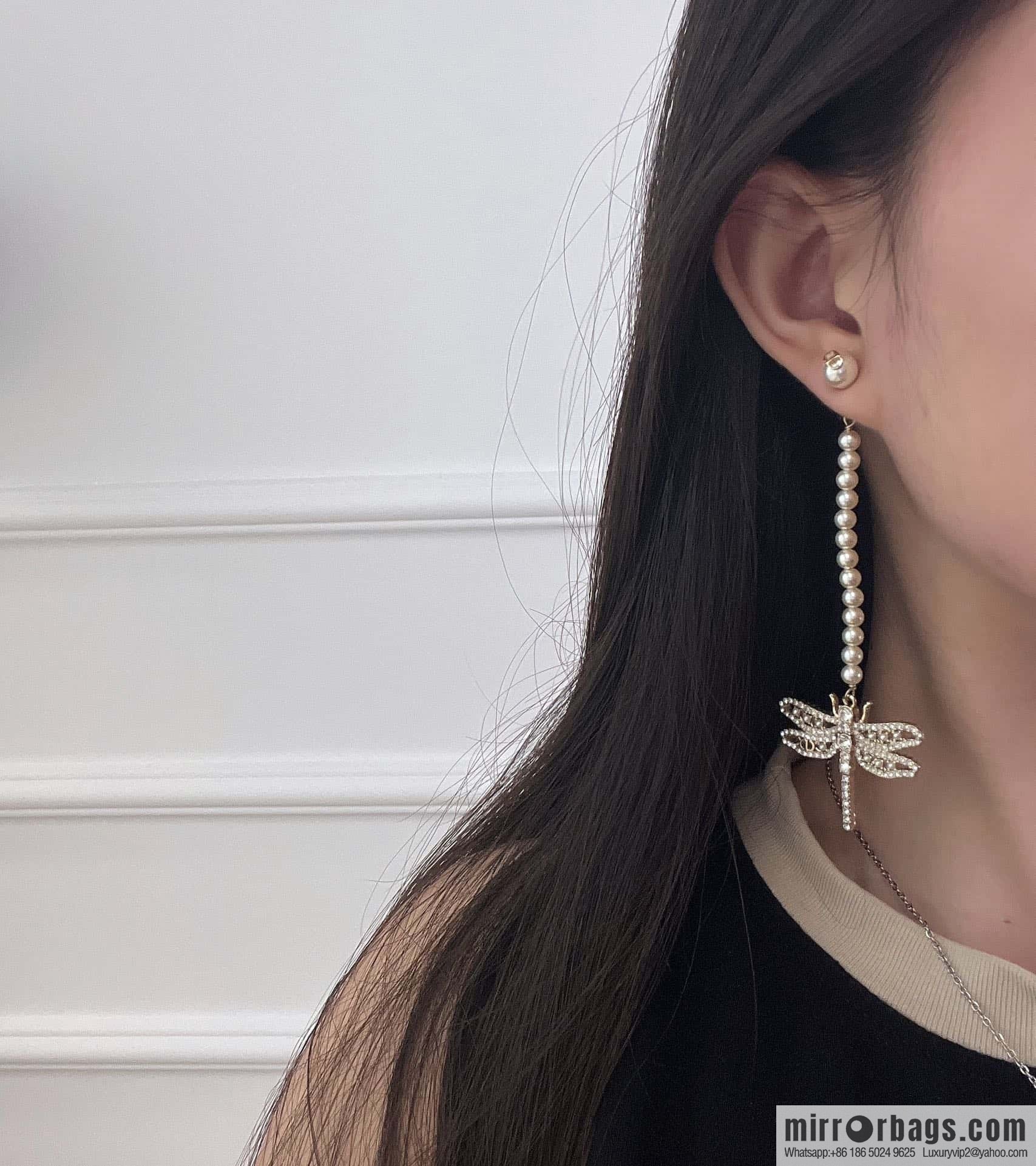 New ☑️ DIOR pearl dragonfly stud earrings