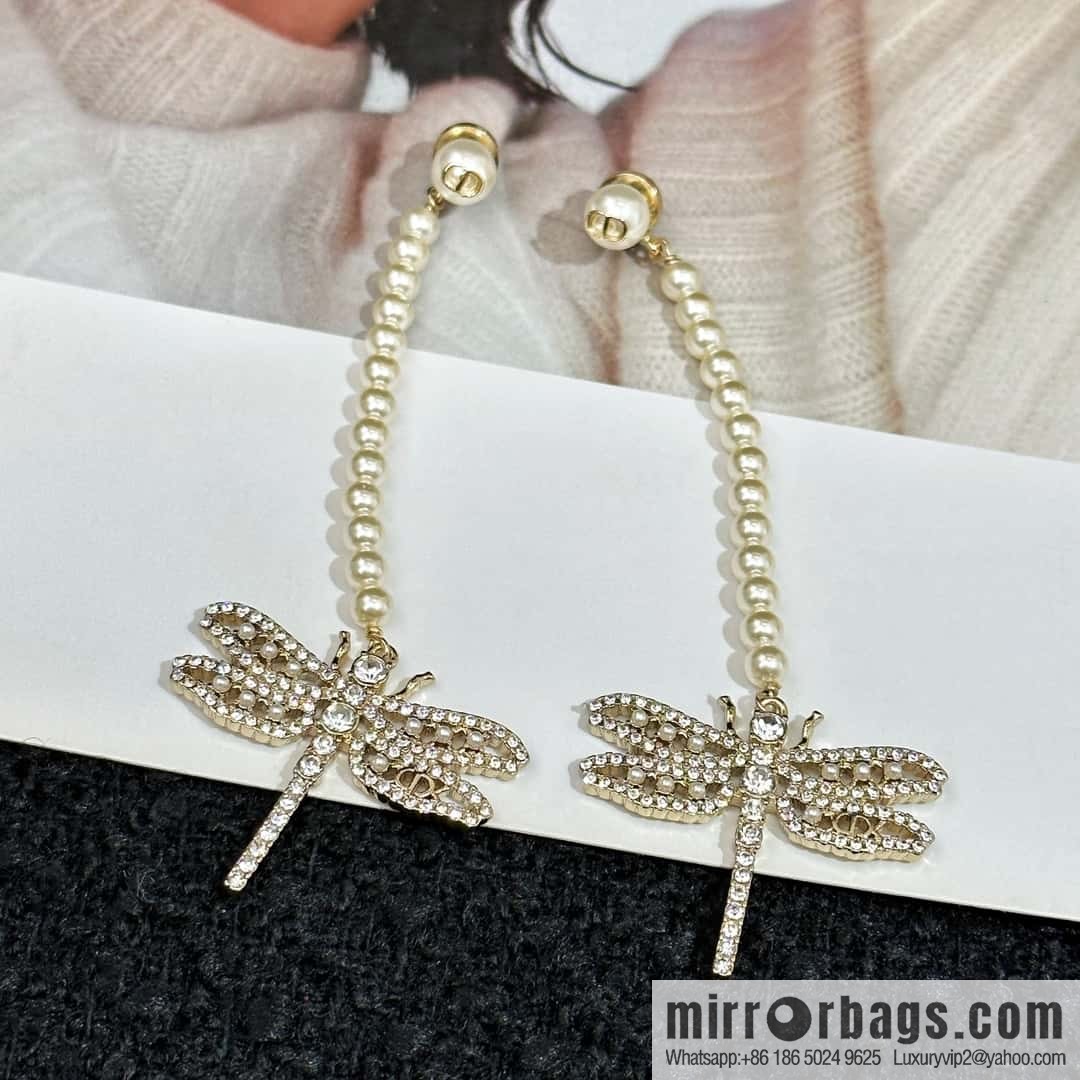 New ☑️ DIOR pearl dragonfly stud earrings
