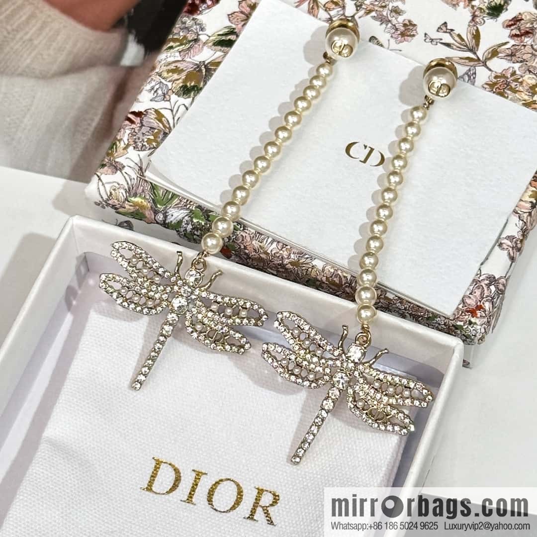 New ☑️ DIOR pearl dragonfly stud earrings