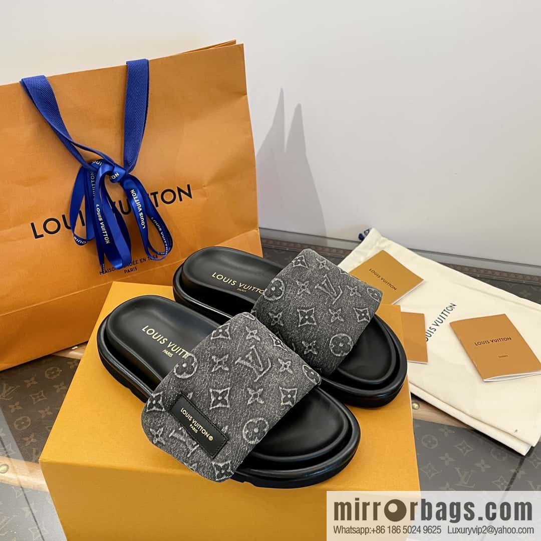 LV Donkey Bottega Venetarand Denim Velcro Platform Slippers