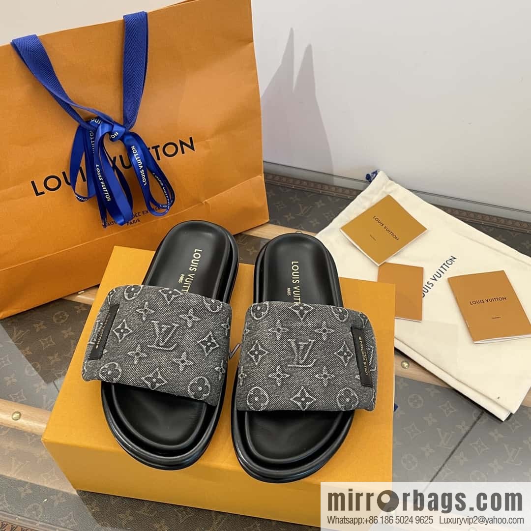 LV Donkey Bottega Venetarand Denim Velcro Platform Slippers