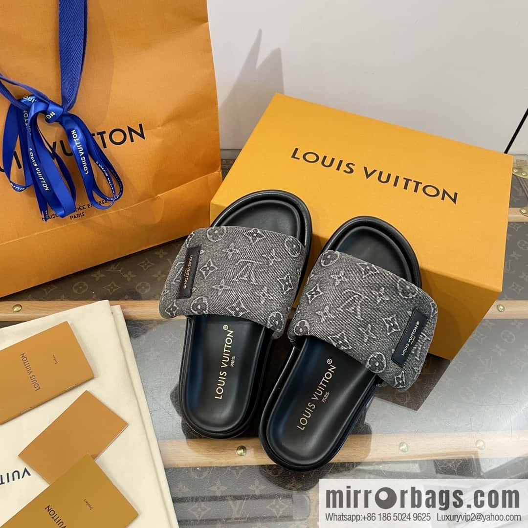 LV Donkey Bottega Venetarand Denim Velcro Platform Slippers