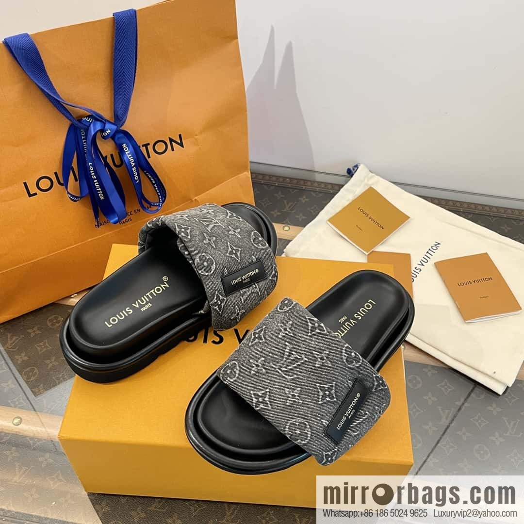 LV Donkey Bottega Venetarand Denim Velcro Platform Slippers