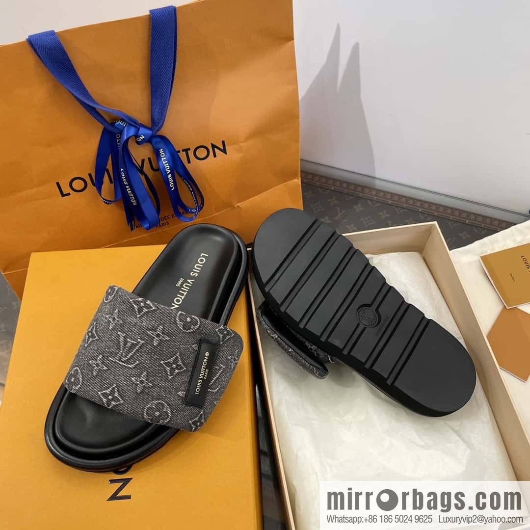 LV Donkey Bottega Venetarand Denim Velcro Platform Slippers