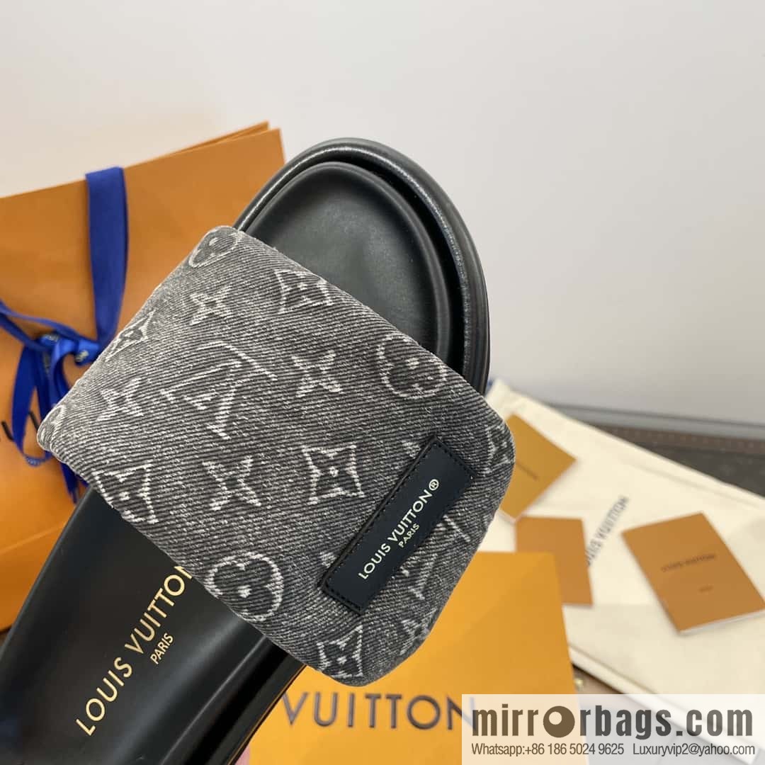 LV Donkey Bottega Venetarand Denim Velcro Platform Slippers