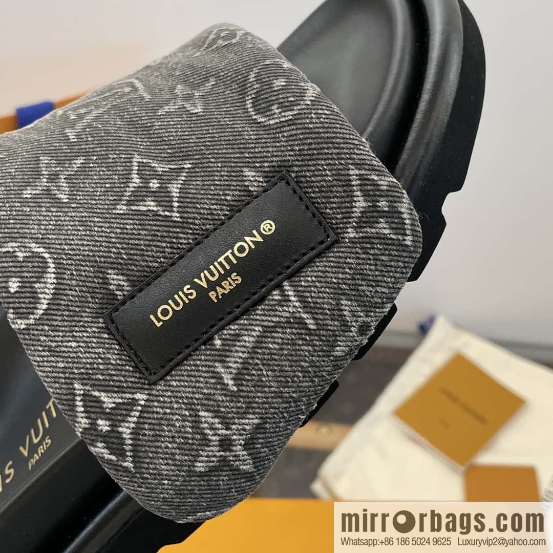 LV Donkey Bottega Venetarand Denim Velcro Platform Slippers