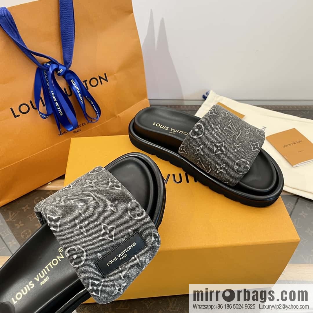 LV Donkey Bottega Venetarand Denim Velcro Platform Slippers
