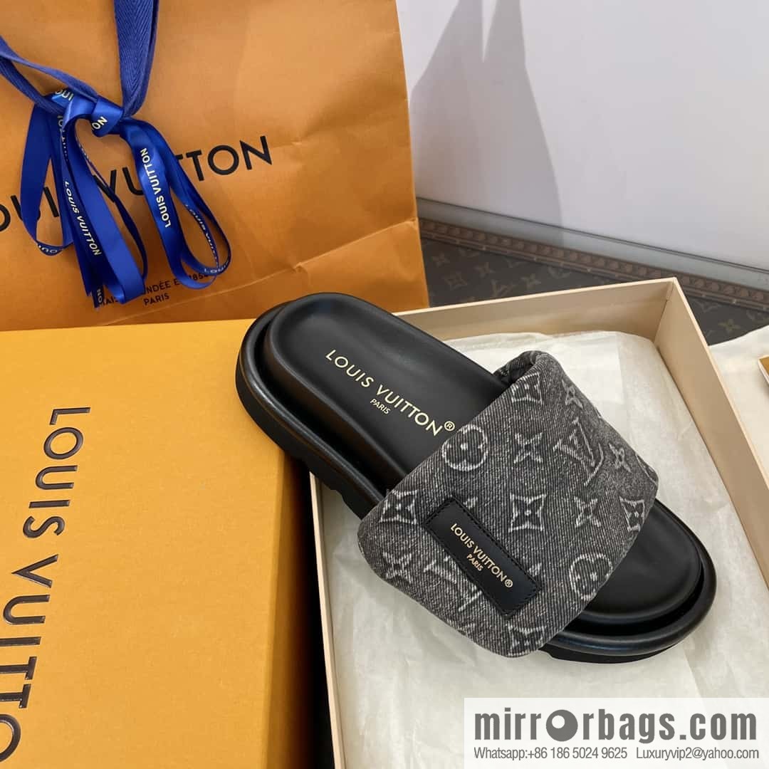 LV Donkey Bottega Venetarand Denim Velcro Platform Slippers