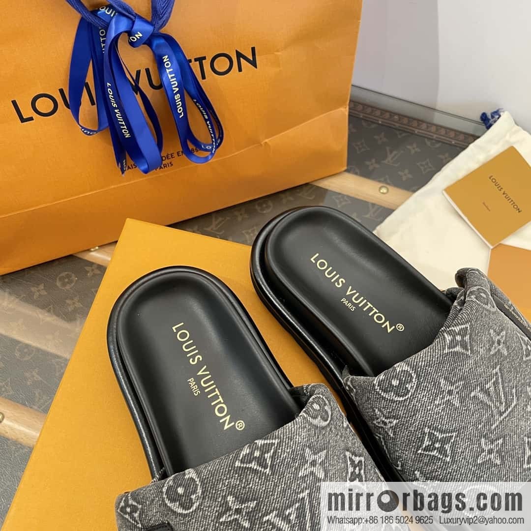 LV Donkey Bottega Venetarand Denim Velcro Platform Slippers