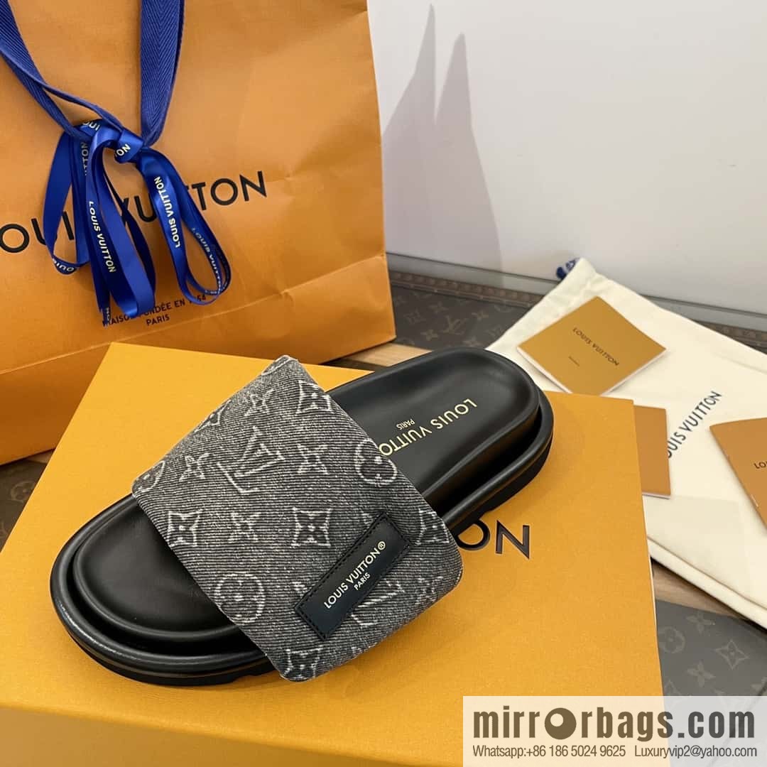 LV Donkey Bottega Venetarand Denim Velcro Platform Slippers