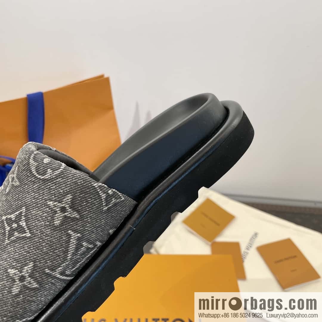 LV Donkey Bottega Venetarand Denim Velcro Platform Slippers