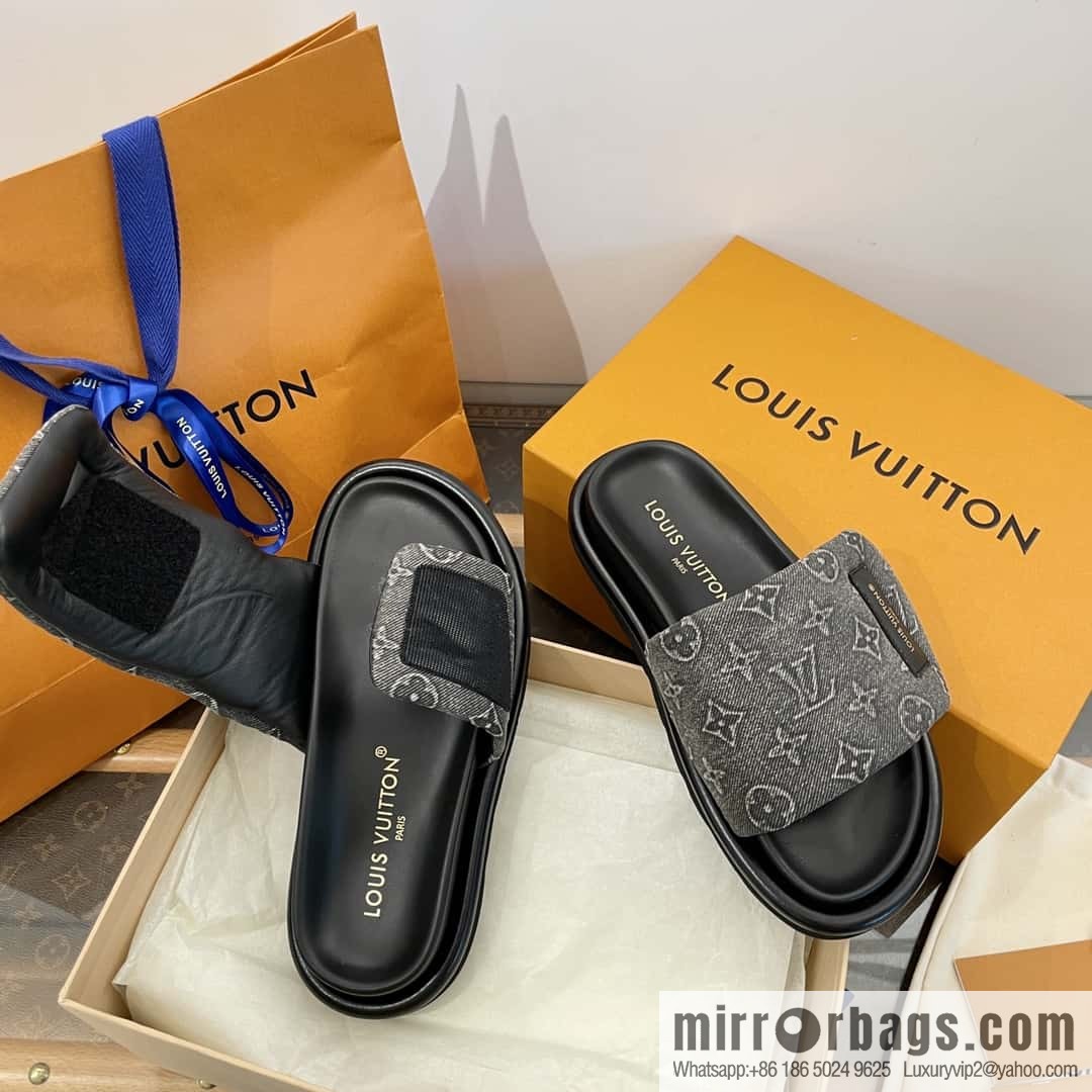 LV Donkey Bottega Venetarand Denim Velcro Platform Slippers