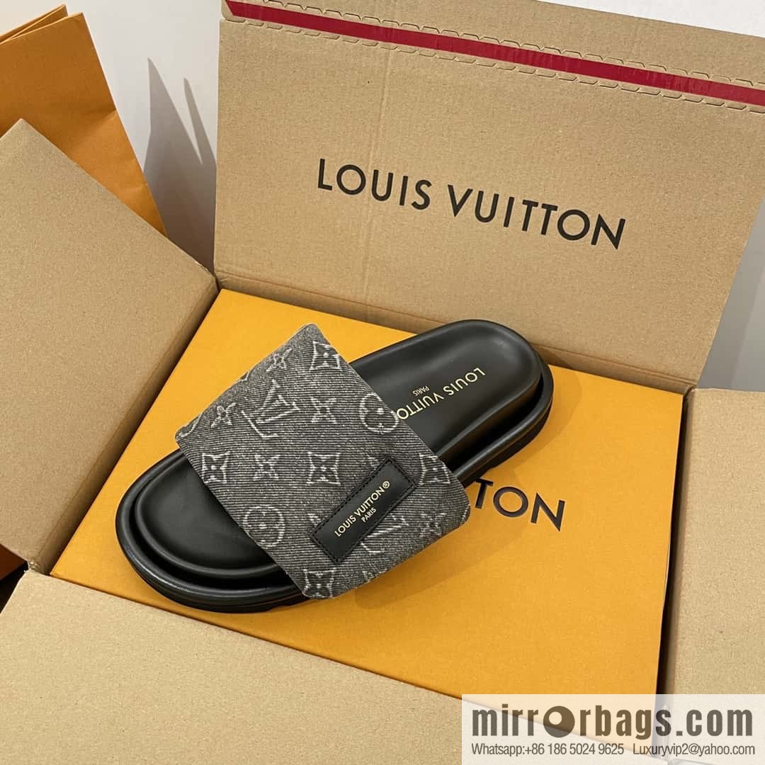 LV Donkey Bottega Venetarand Denim Velcro Platform Slippers