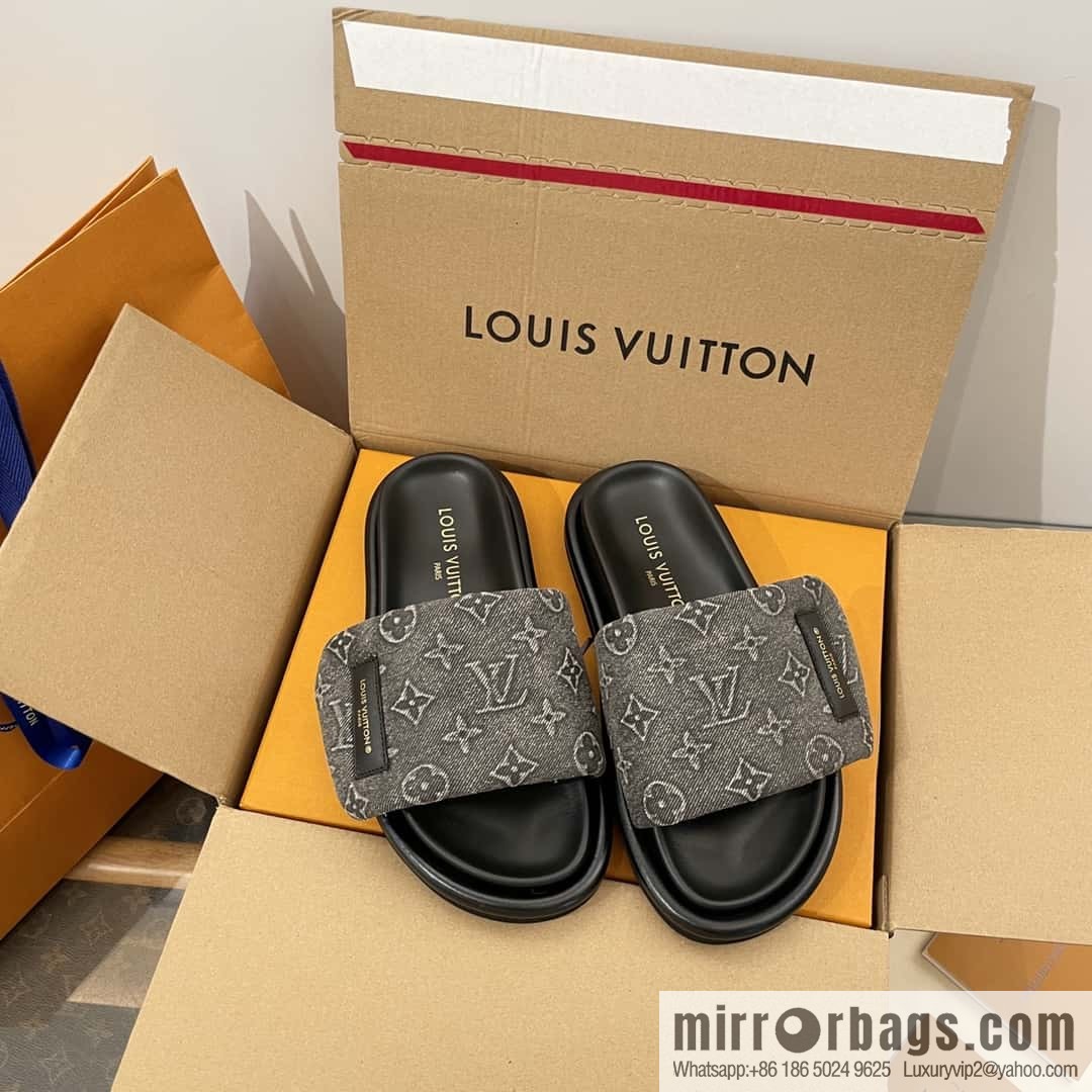 LV Donkey Bottega Venetarand Denim Velcro Platform Slippers