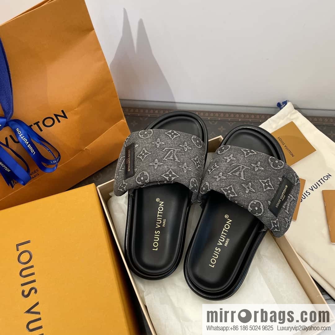 LV Donkey Bottega Venetarand Denim Velcro Platform Slippers