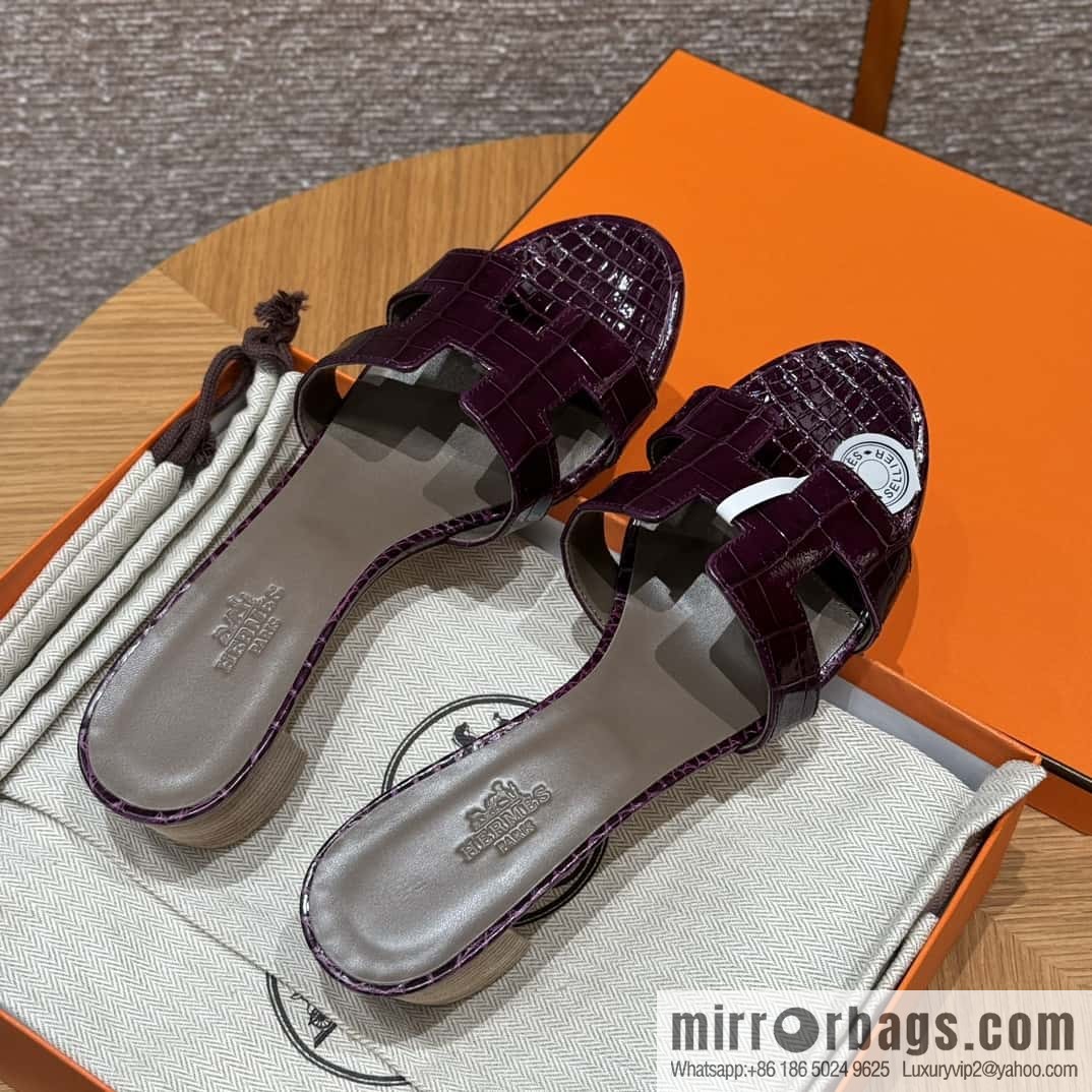Hermès 185 Oasis High Heel Sandals alligator/Crocodile 🐊 N5/Cassis/Gallon Purple
