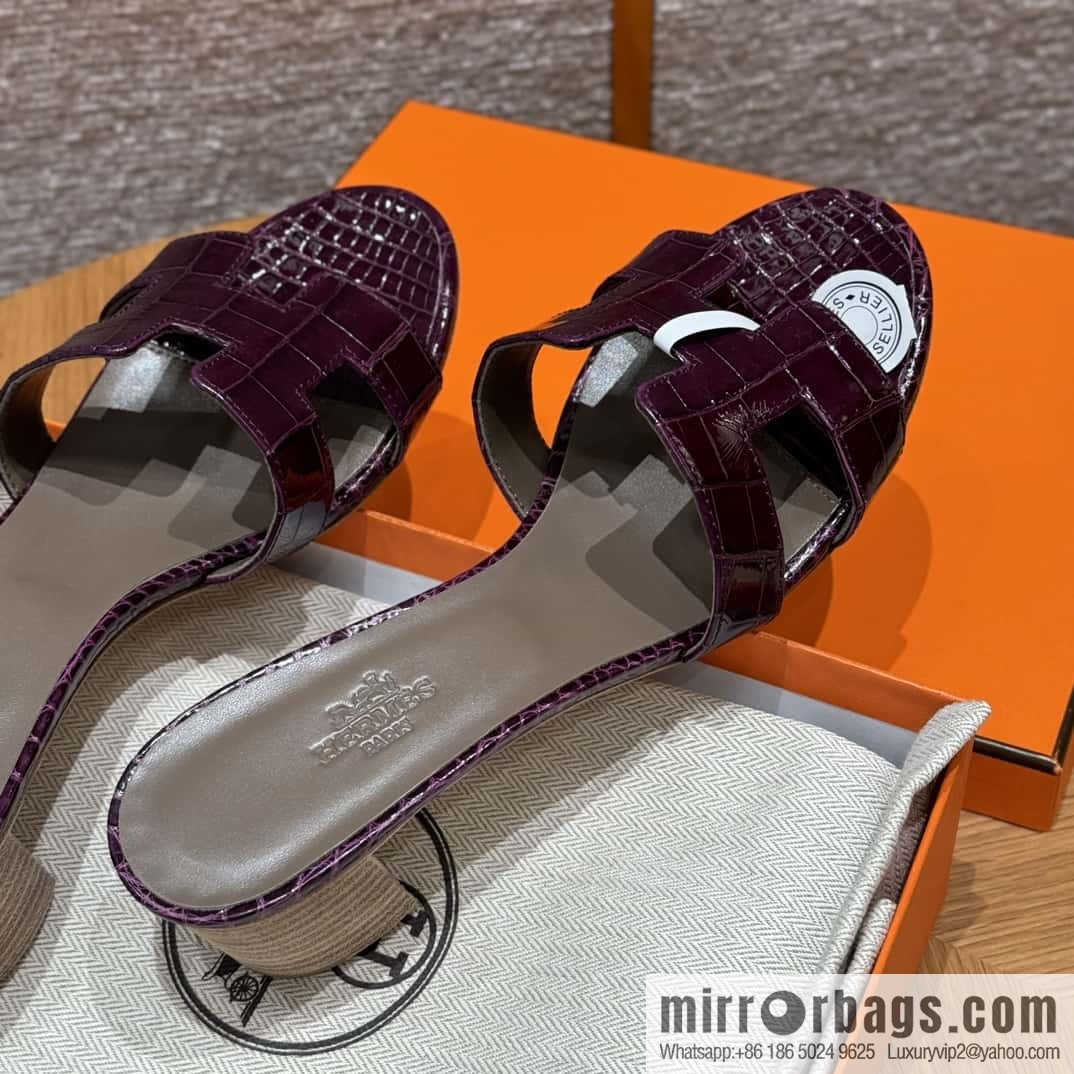 Hermès 185 Oasis High Heel Sandals alligator/Crocodile 🐊 N5/Cassis/Gallon Purple
