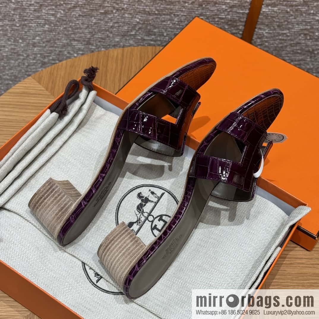 Hermès 185 Oasis High Heel Sandals alligator/Crocodile 🐊 N5/Cassis/Gallon Purple