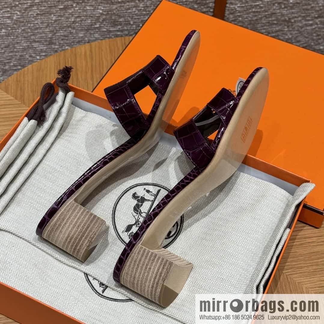 Hermès 185 Oasis High Heel Sandals alligator/Crocodile 🐊 N5/Cassis/Gallon Purple